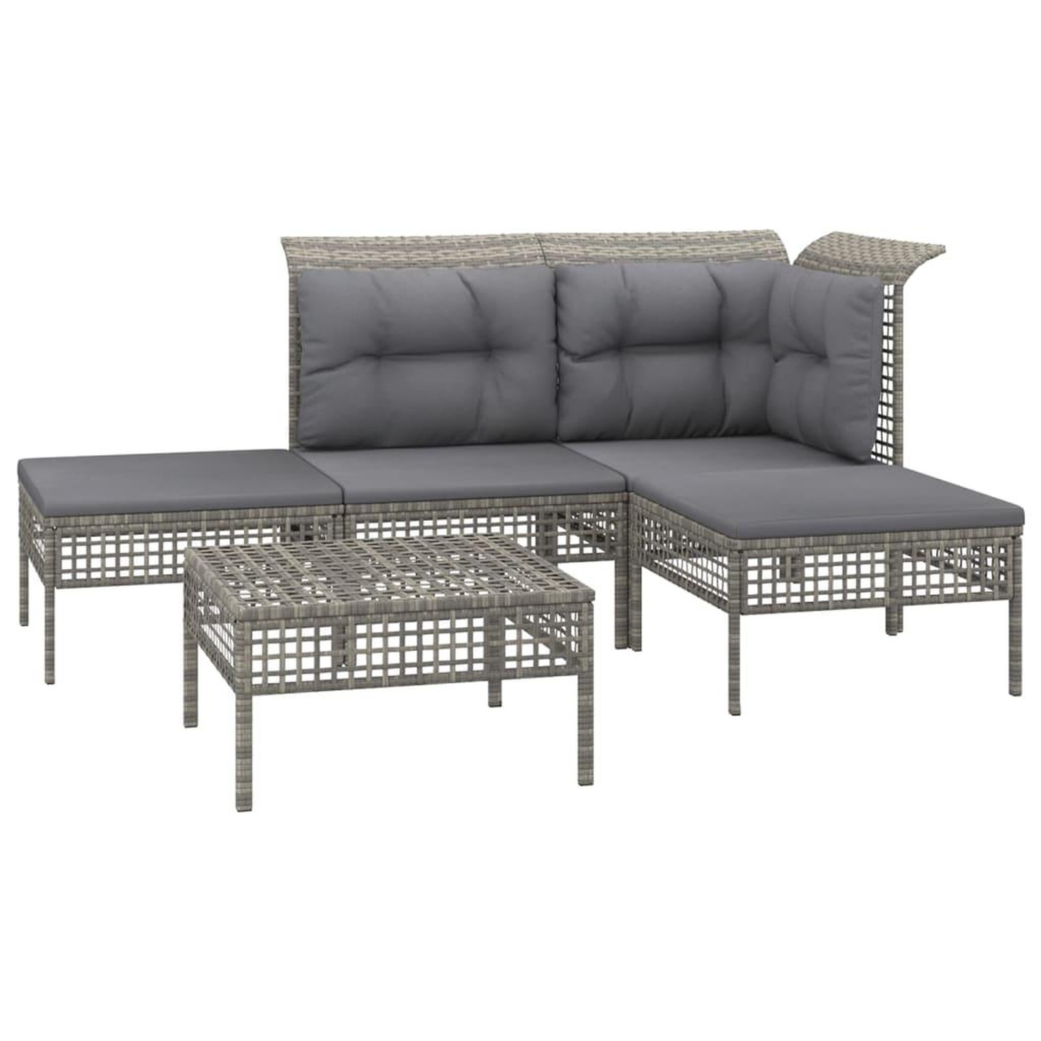 Voir la diapositive 3 : VIDAXL Salon de jardin 5 pcs avec coussins Gris Resine tressee