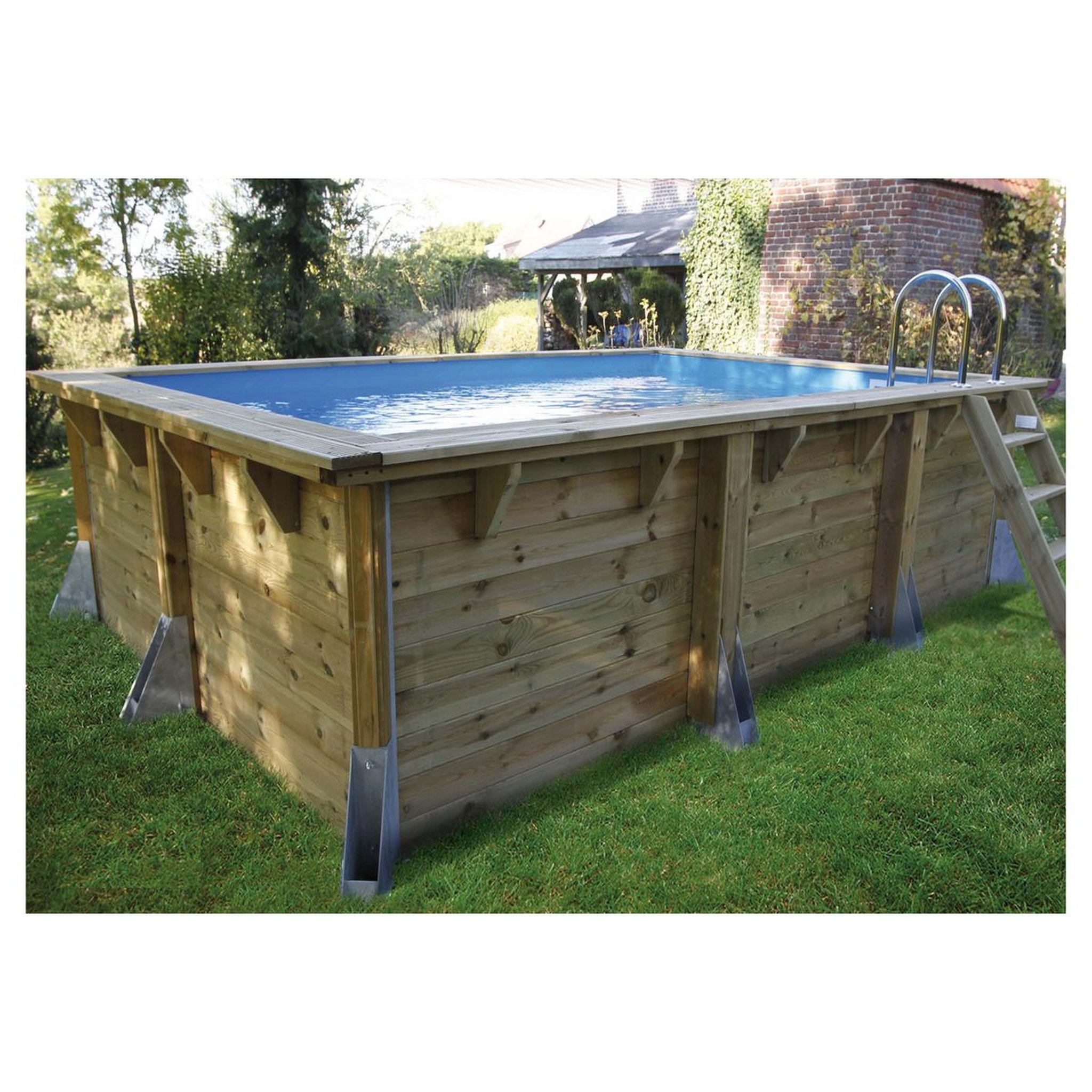 UBBINK Piscine hors sol bois rectangulaire - 350x505x126cm - Liner Bleu -AZURA