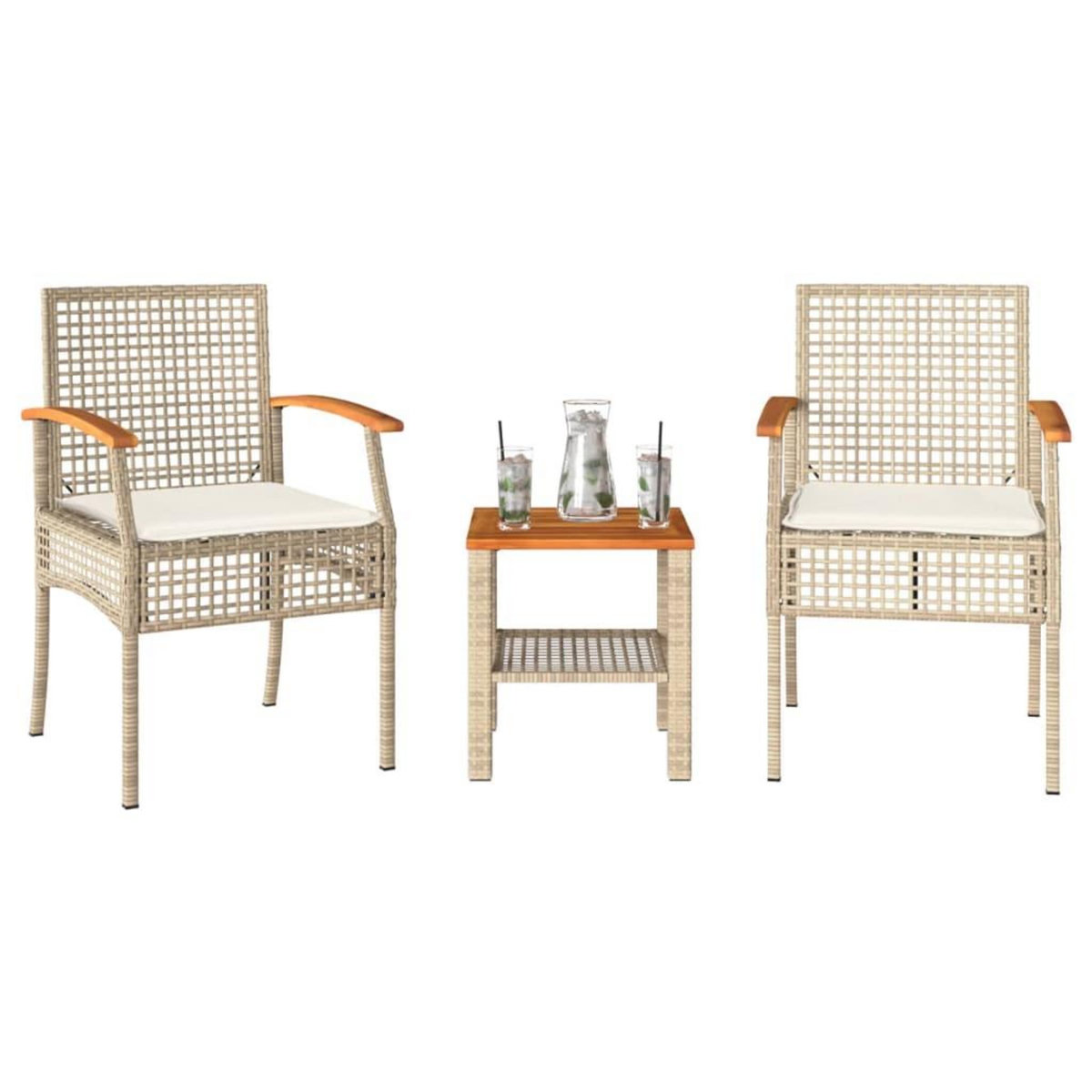 VIDAXL Ensemble de bistro 3 pcs coussins beige resine tressee acacia