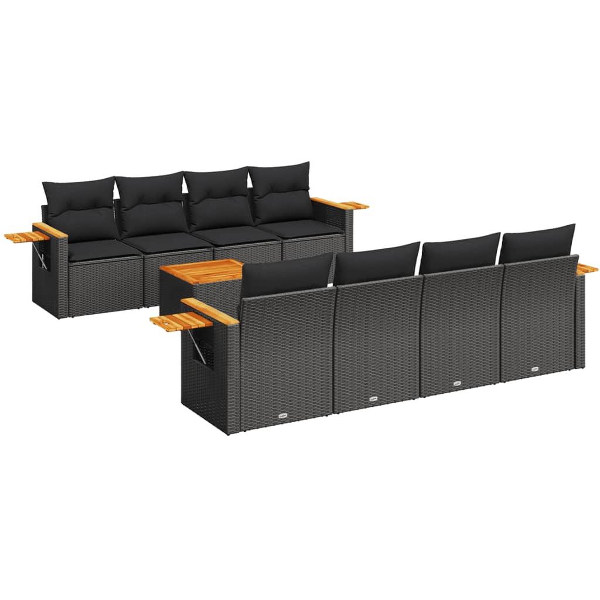 Voir la diapositive 2 : VIDAXL Salon de jardin 9 pcs avec coussins noir resine tressee