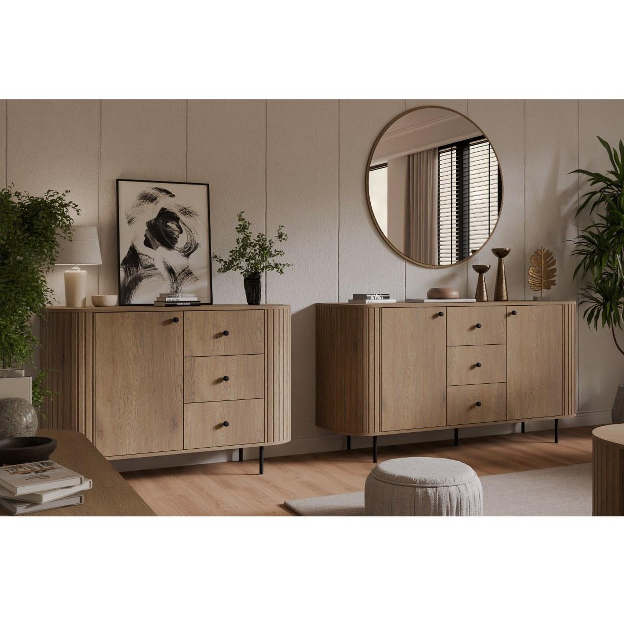 Voir la diapositive 5 : JLC KREATION Buffet bas arrondi bois avec tiroirs 165cm lilio