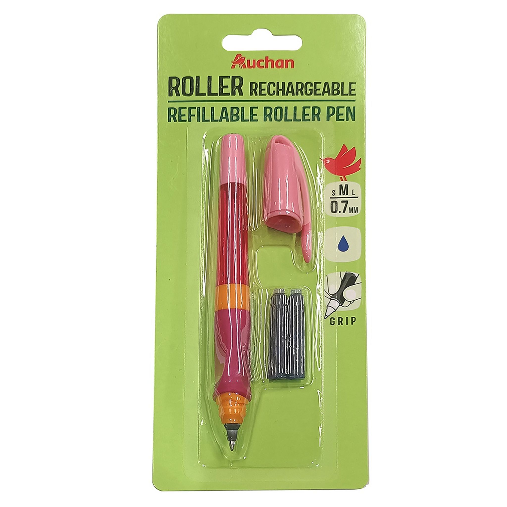 Stylo Roller Ergonomique Campus Rose - Poignée Souple - Gauchers Et Droitiers - Rechargeable