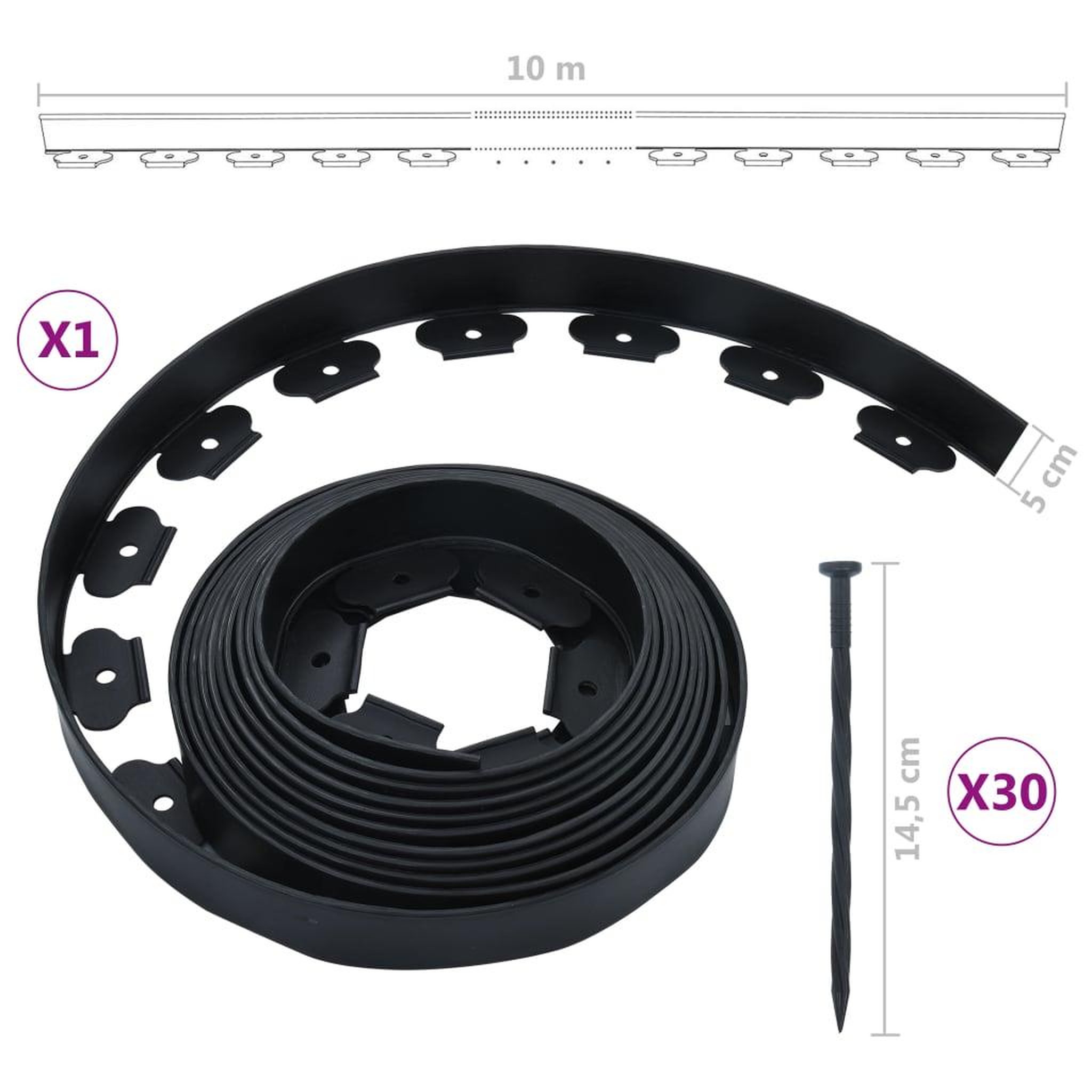 Voir la diapositive 6 : VIDAXL Bordure de pelouse flexible avec 30 piquets 10 m 5 cm