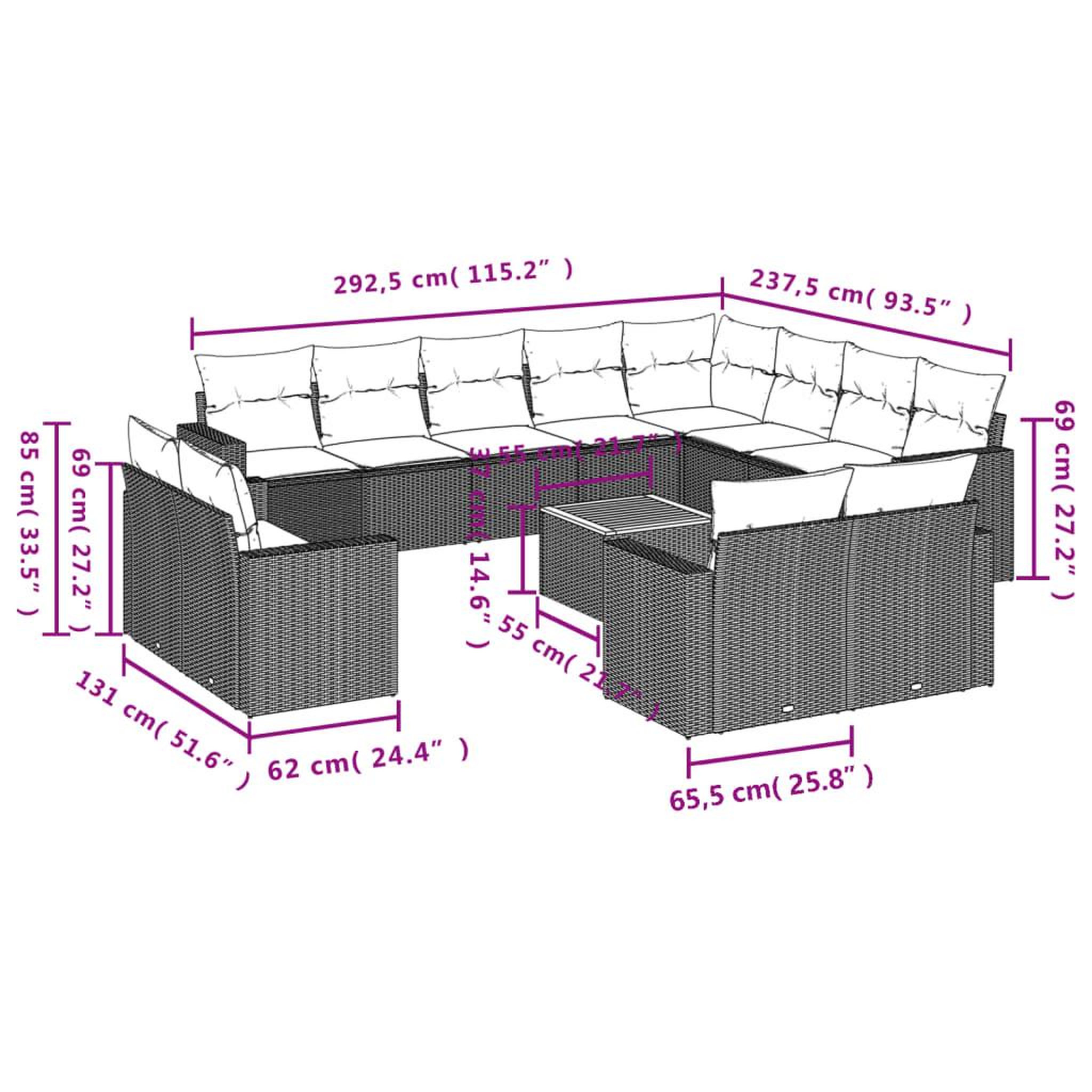 Voir la diapositive 3 : VIDAXL Salon de jardin avec coussins 13 pcs noir resine tressee