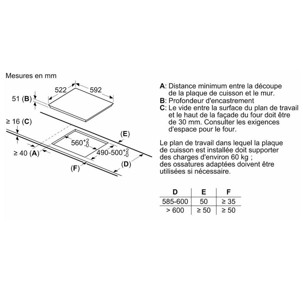 Siemens Table de cuisson induction 60cm 3 foyers 4600w noir - EU611BJB5E