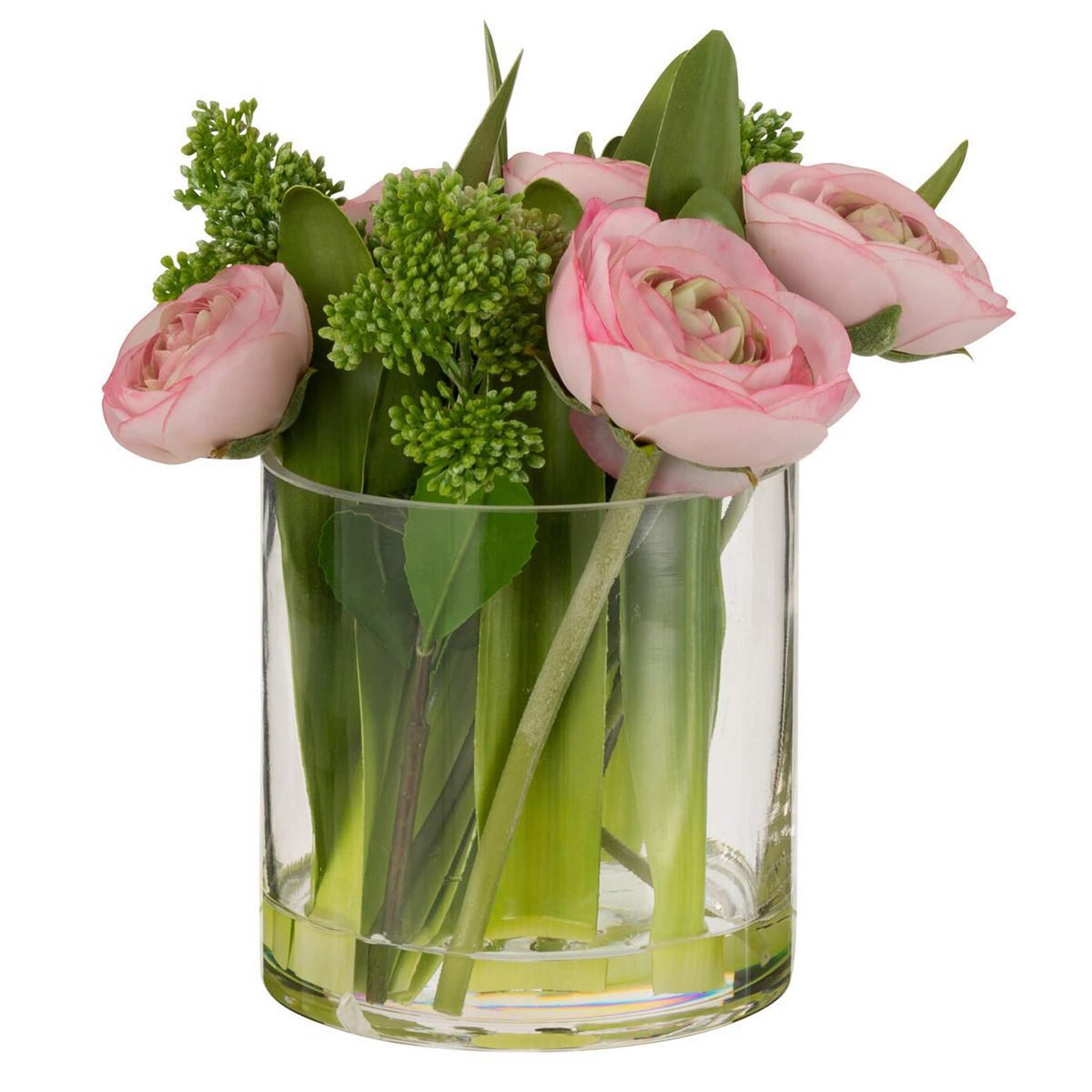 J-LINE Composition florale renoncule  vase  21cm rose