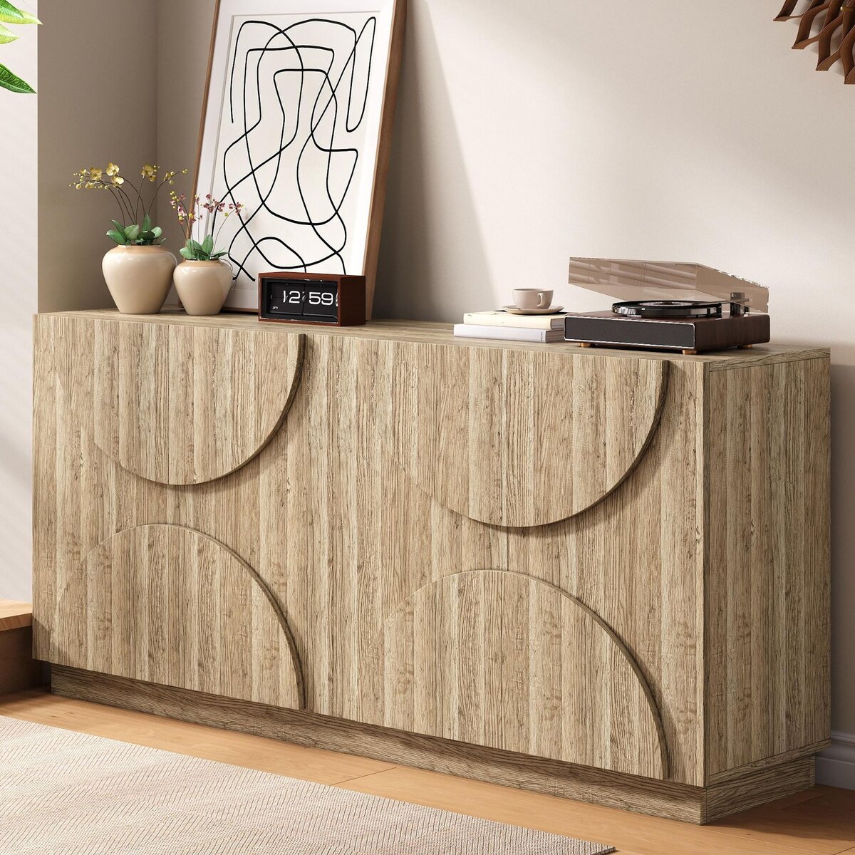 MERAX Buffet 4 porte(s) 0 tiroir(s) - 160 cm naturel panneau de particules