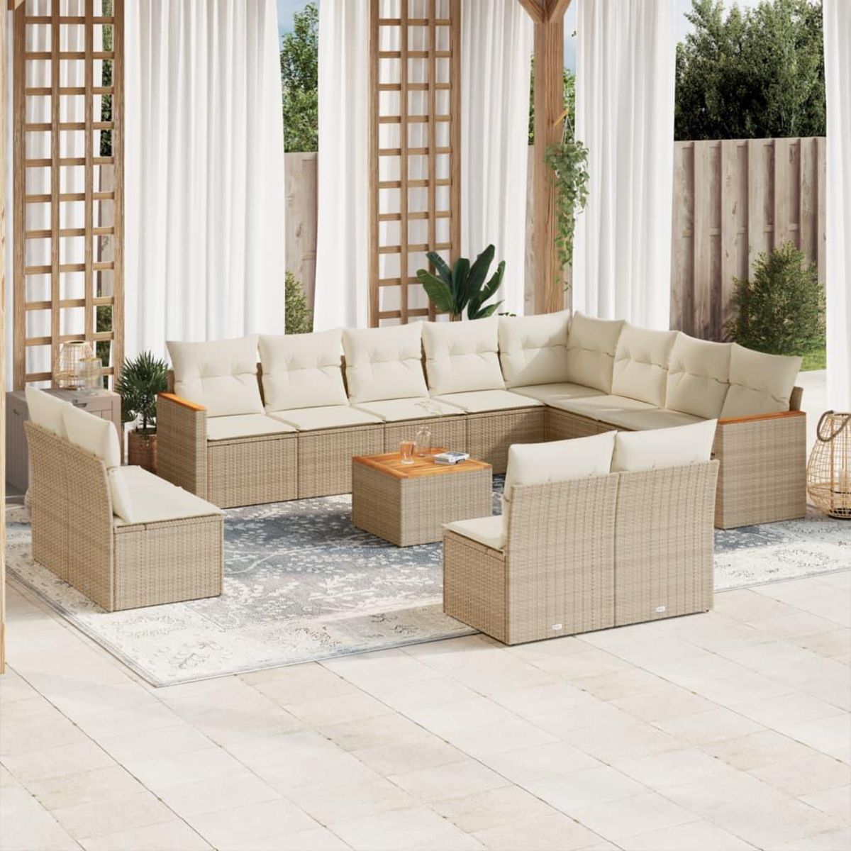 VIDAXL Salon de jardin avec coussins 13 pcs beige resine tressee