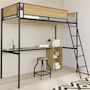 Voir la diapositive 2 : ID MARKET Lit mezzanine simple DETROIT avec bureau et rangements 90 x 190 cm design industriel