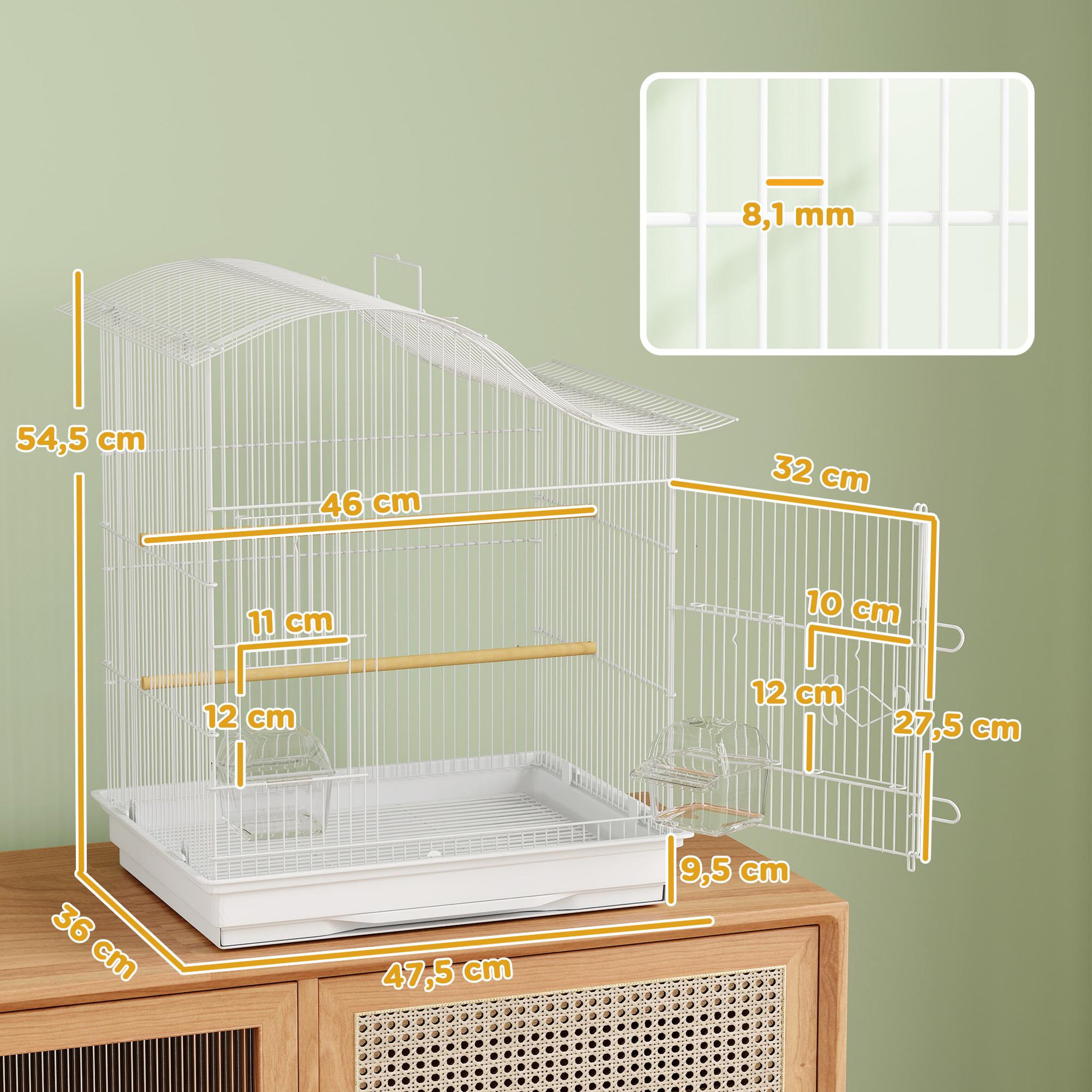 Voir la diapositive 3 : PAWHUT Cage à oiseau 4 portes 2 perchoirs 2 mangeoires plateau coulissant poignée blanc