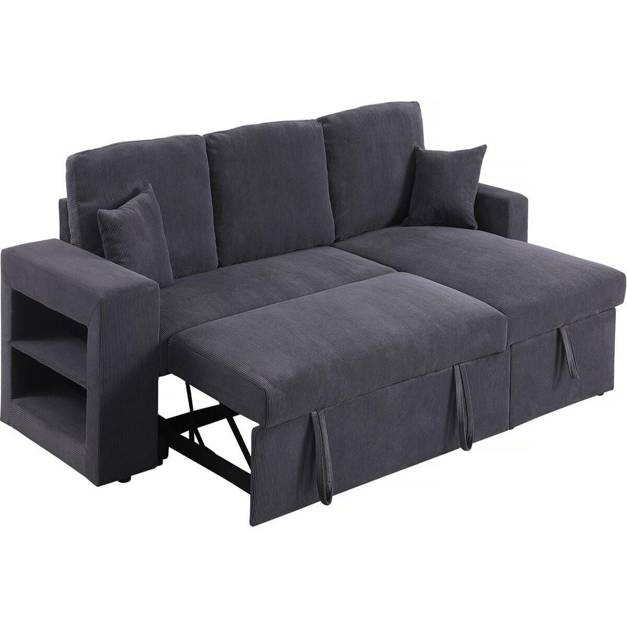 Voir la diapositive 3 : Habitat et Jardin Canapé d'angle en velours côtelé convertible/réversible  axel  - 3 places - gris