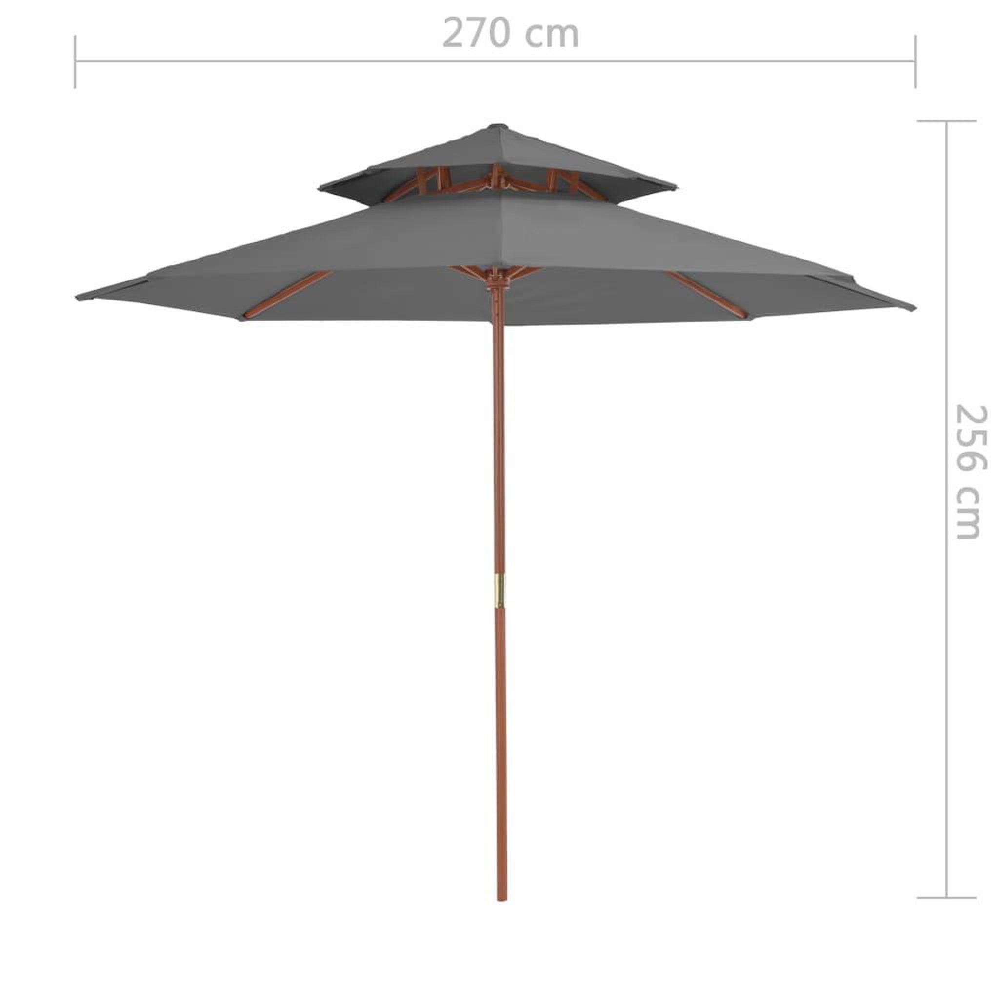 Voir la diapositive 6 : VIDAXL Parasol a deux etages avec mat en bois 270 cm anthracite