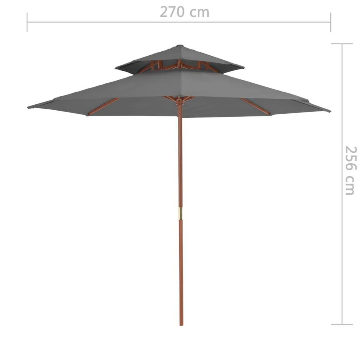 VIDAXL Parasol a deux etages avec mat en bois 270 cm anthracite