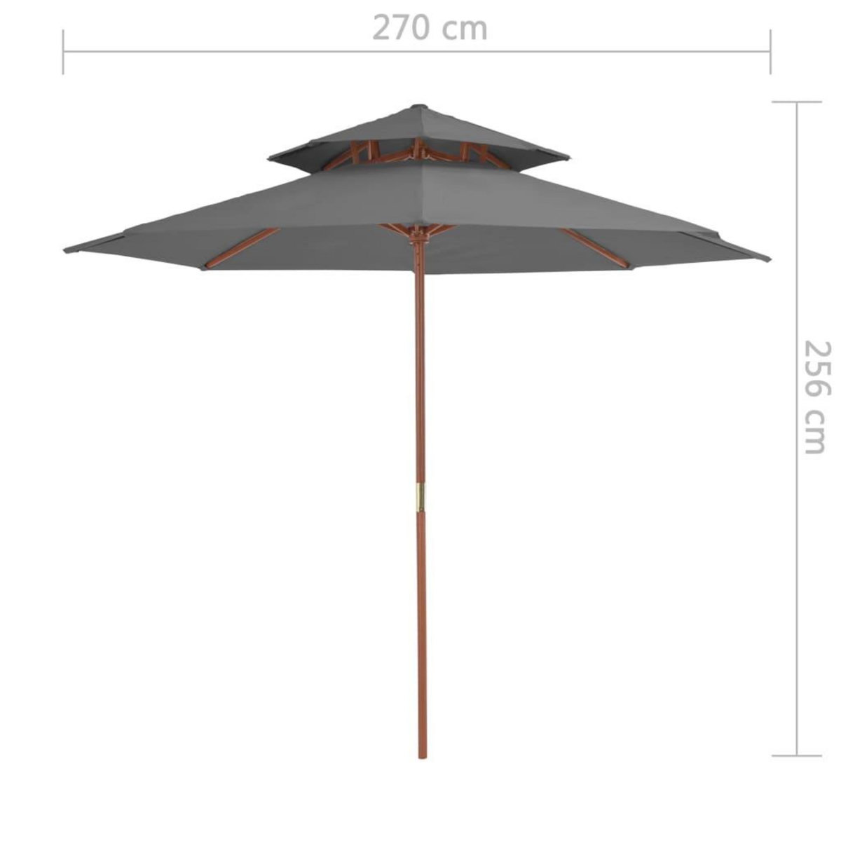 VIDAXL Parasol a deux etages avec mat en bois 270 cm anthracite