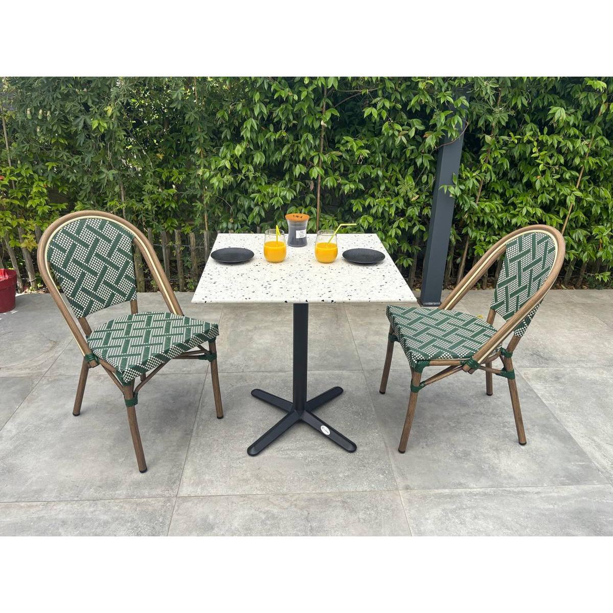 Voir la diapositive 3 : Paris Prix Ensemble table de jardin en terrazzo & 2 chaises  bistro  70cm vert