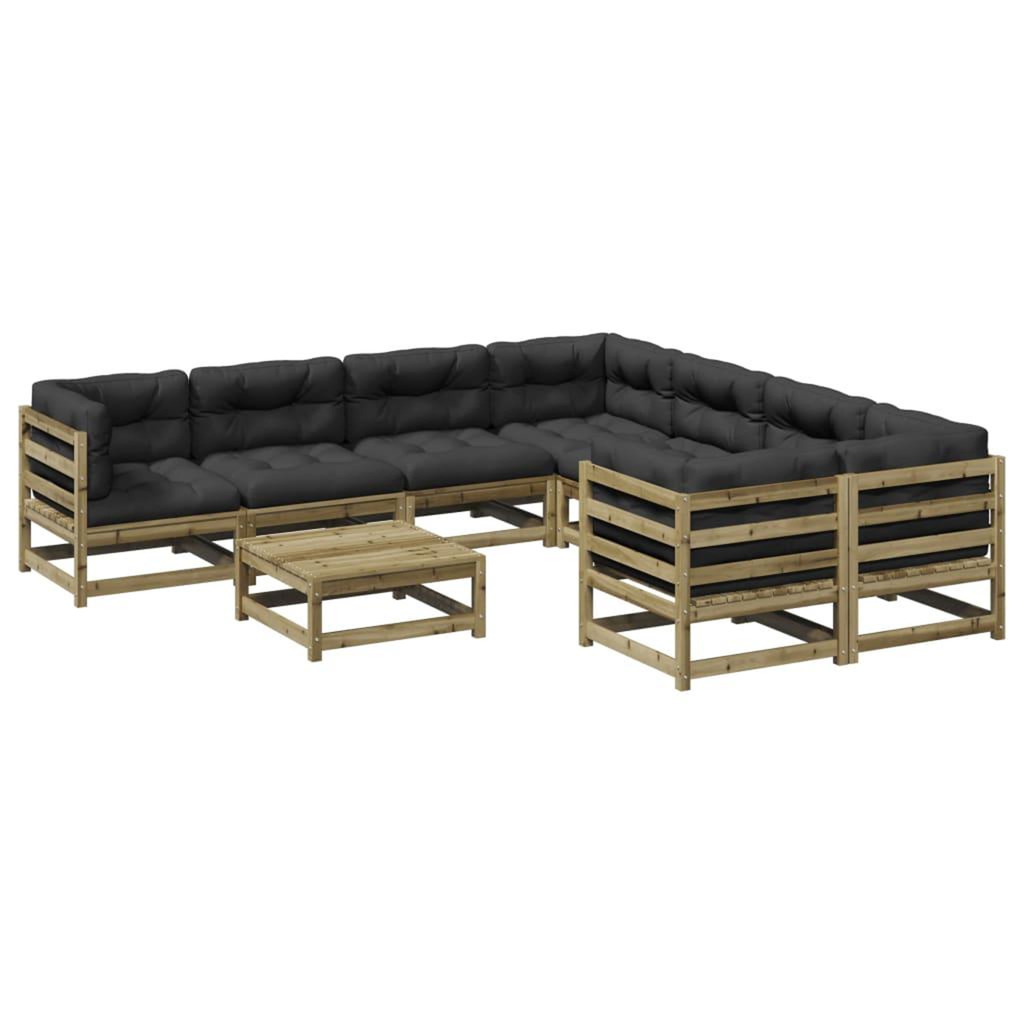 Voir la diapositive 2 : VIDAXL Salon de jardin 9 pcs avec coussins bois de pin impregne
