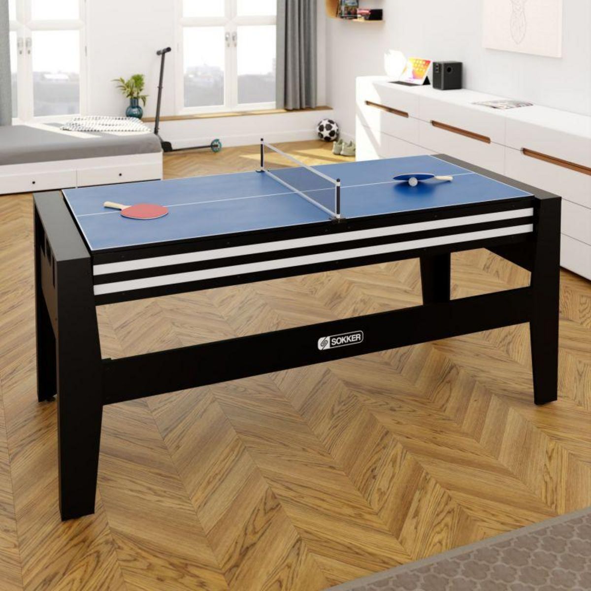 SOKKER Table multi jeux 4 en 1 GLADIATEUR Air Hockey, Billard, Ping Pong, Plateau - avec Accessoires