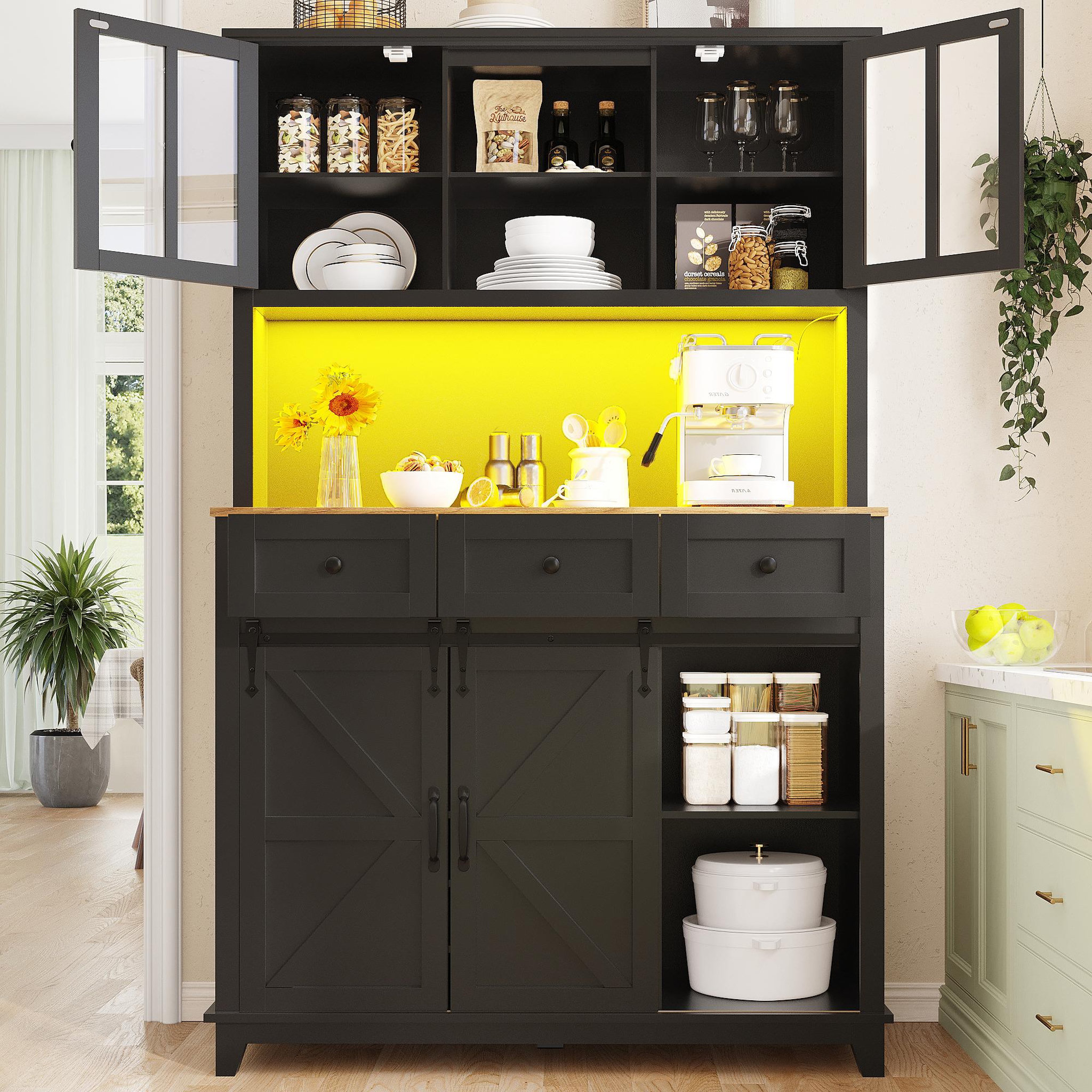 Voir la diapositive 5 : MERAX Buffet de cuisine 4 portes 3 tiroirs