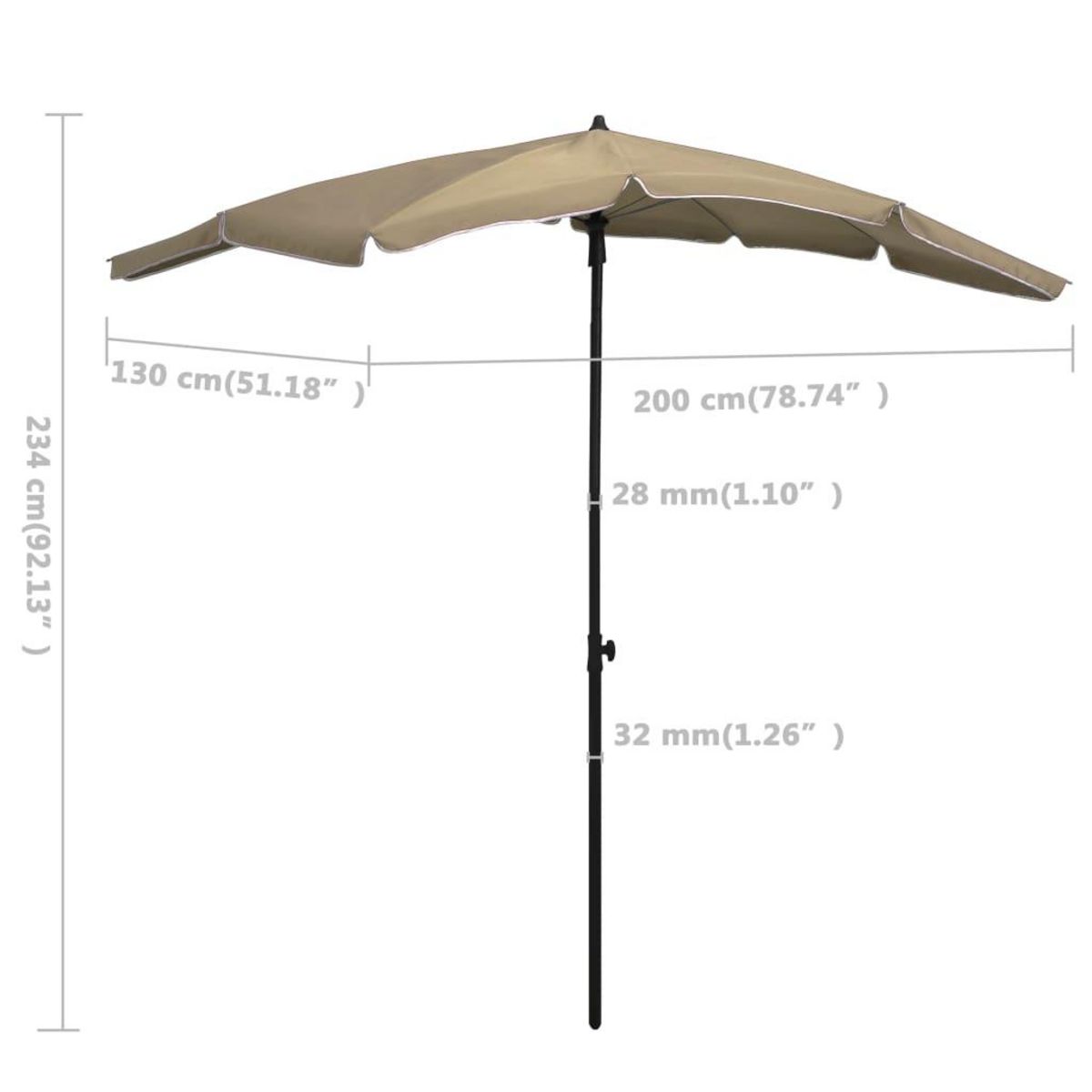 VIDAXL Parasol de jardin avec mat 200x130 cm taupe