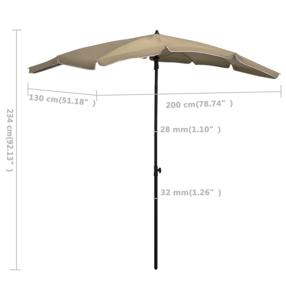 VIDAXL Parasol de jardin avec mat 200x130 cm taupe