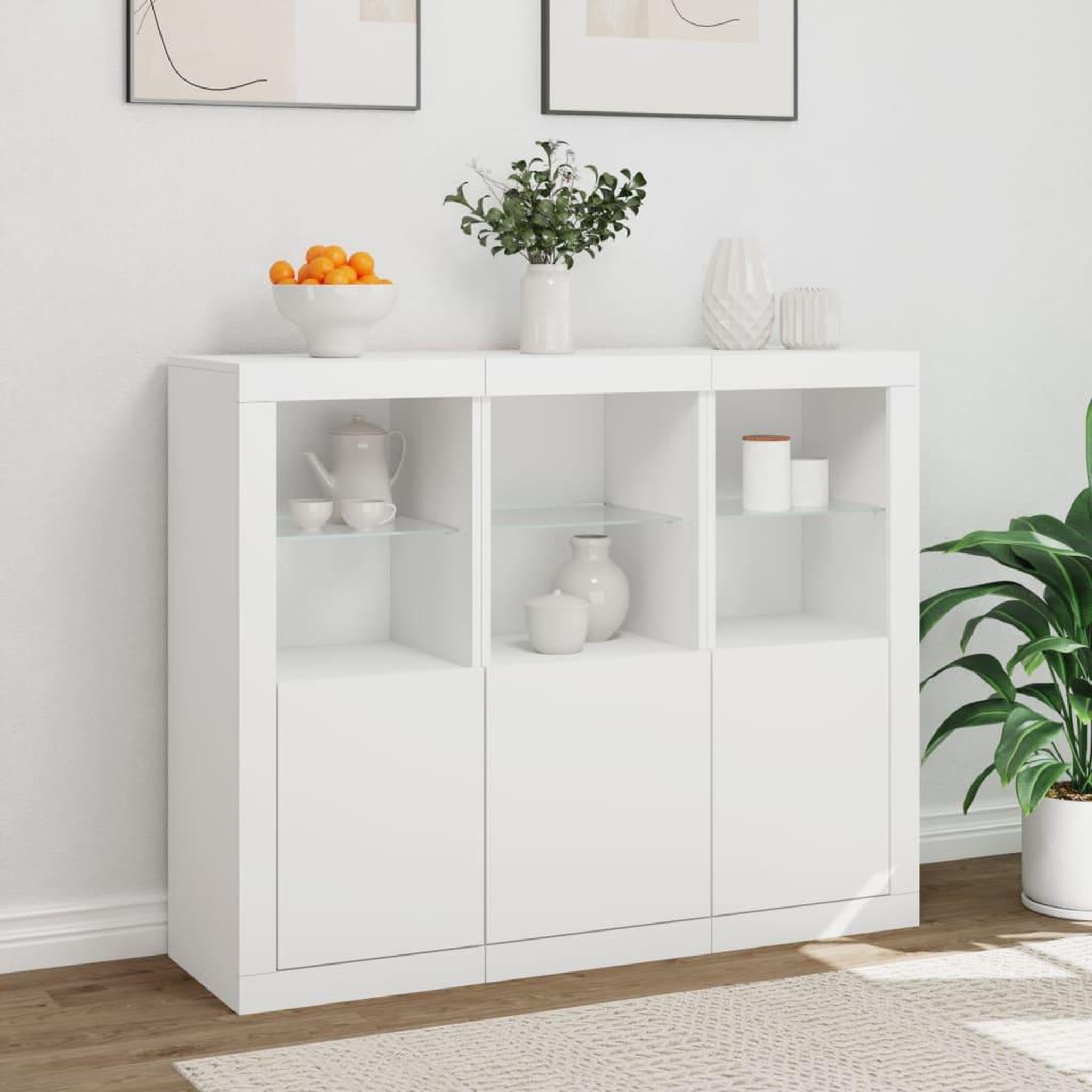 Voir la diapositive 4 : VIDAXL Buffets avec lumieres LED 3 pcs blanc bois d'ingenierie