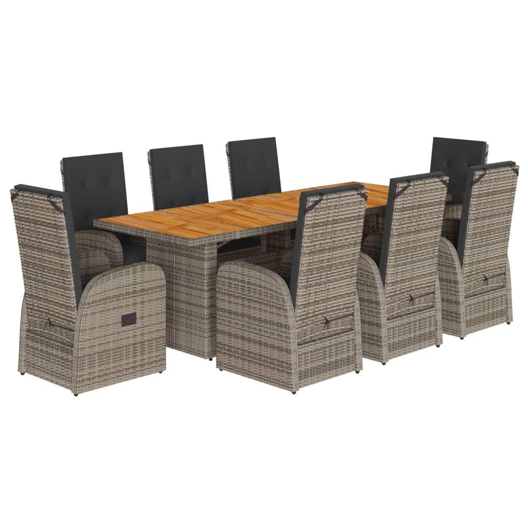 Voir la diapositive 2 : VIDAXL Ensemble a manger de jardin 9 pcs coussins gris resine tressee