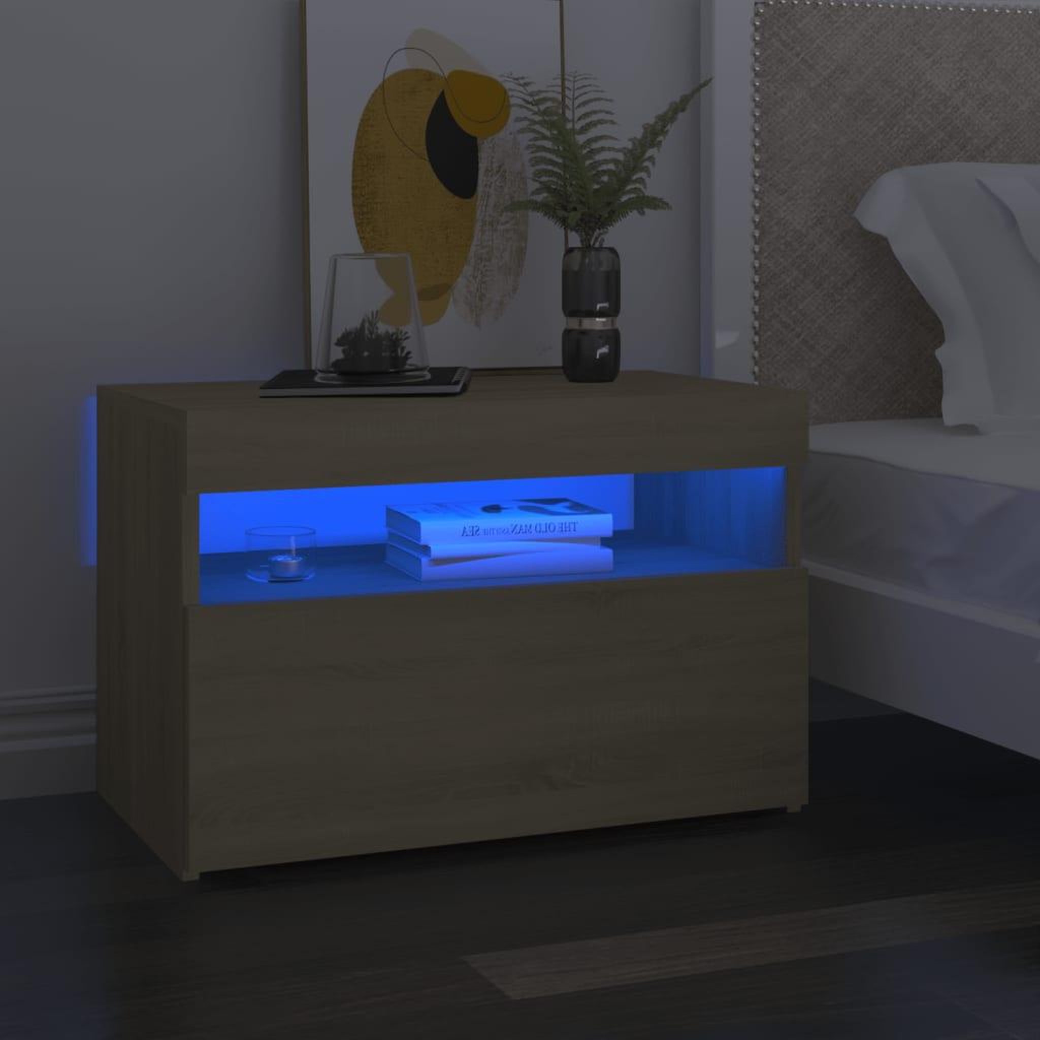Voir la diapositive 1 : VIDAXL Tables de chevet a LED 2 pcs Chene sonoma 60x35x40 cm