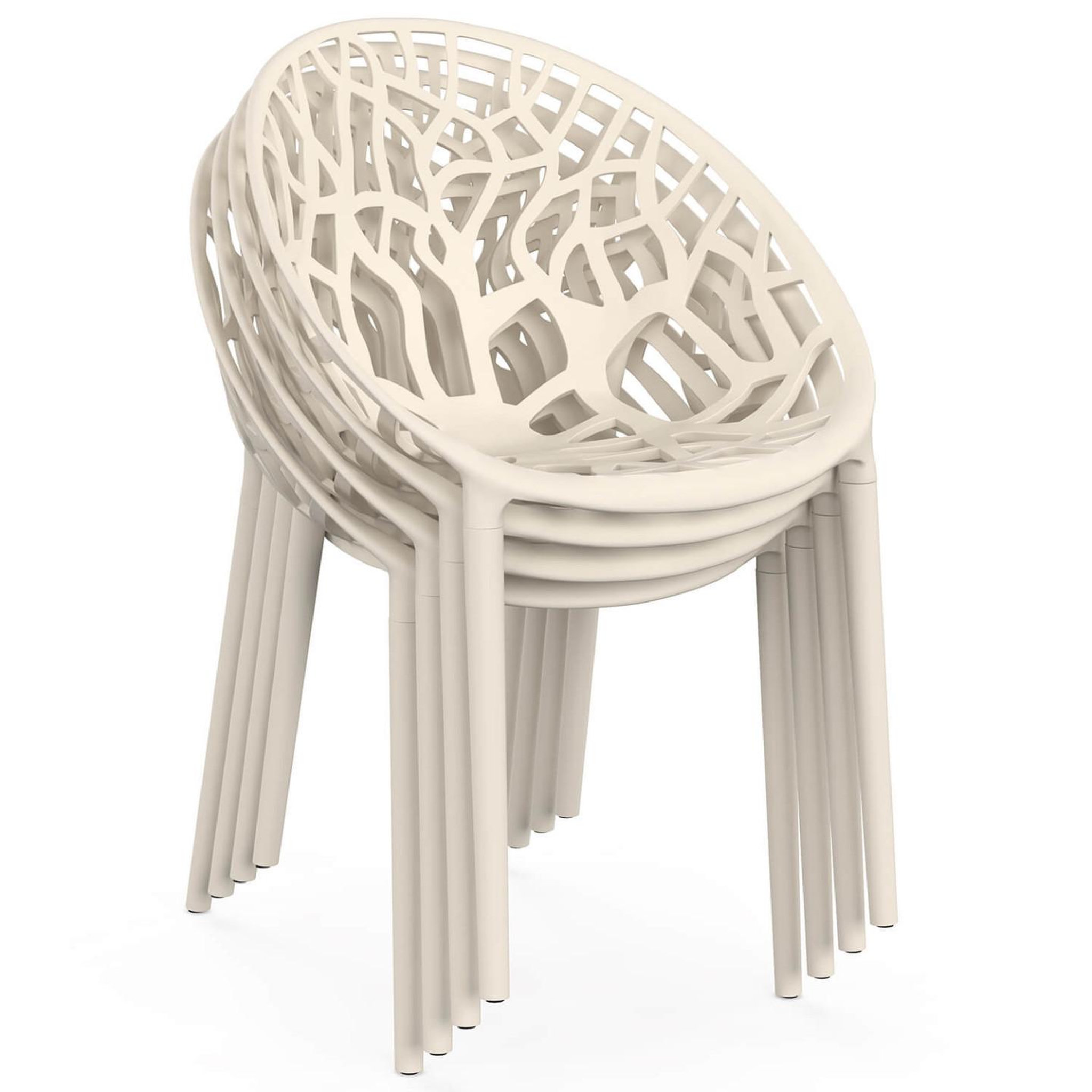 Voir la diapositive 4 : ID MARKET Lot de 4 chaises de jardin empilables amira en polypropylène beige motif organique