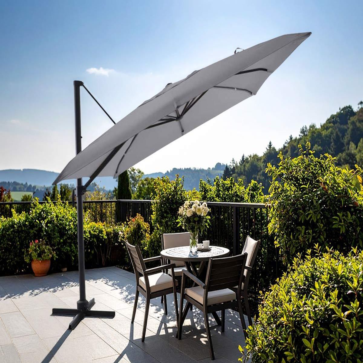 JARDIDECO Parasol déportée 3 x 3 m inclinable 5 positions Gris clair - Jardideco