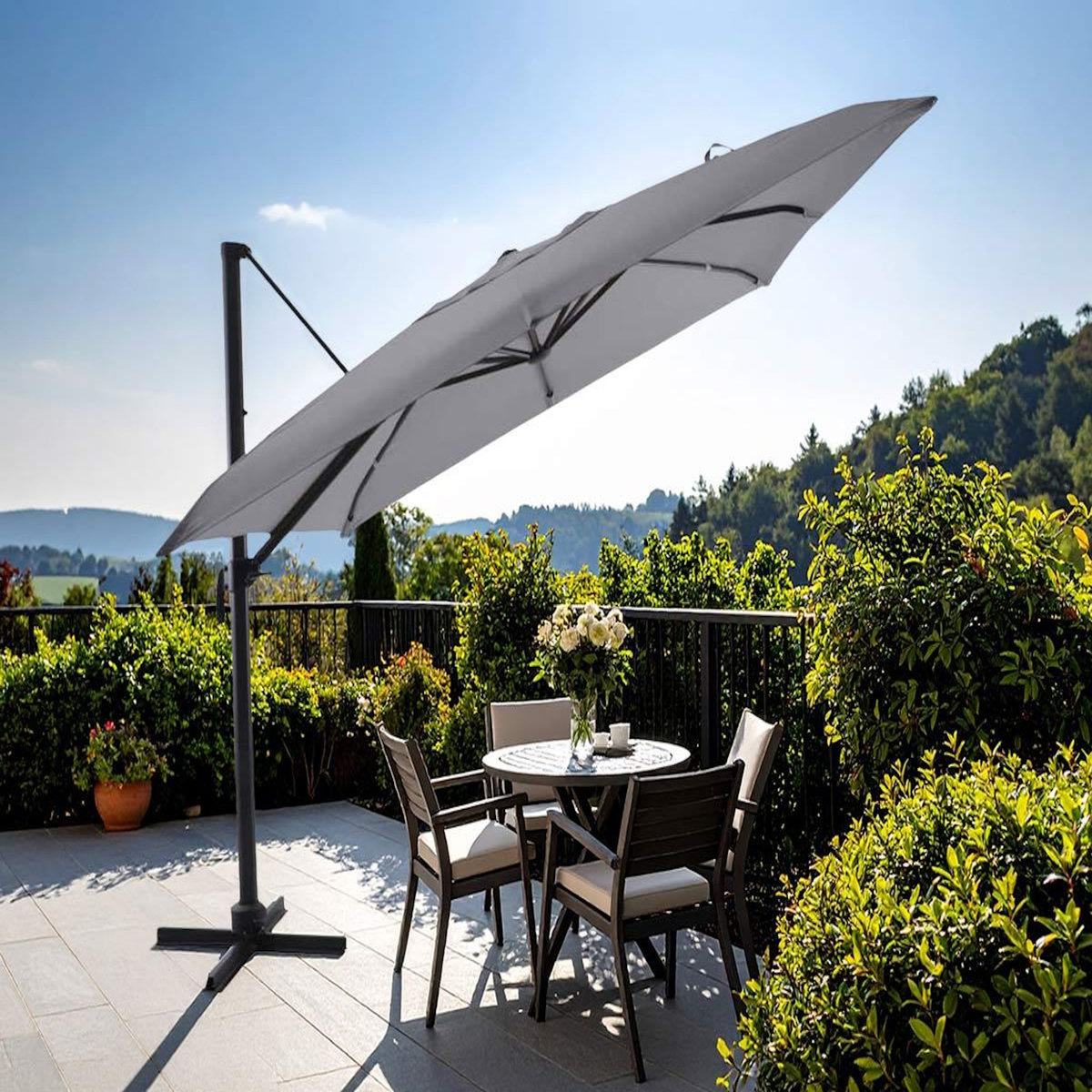 JARDIDECO Parasol déportée 3 x 3 m inclinable 5 positions Gris clair - Jardideco