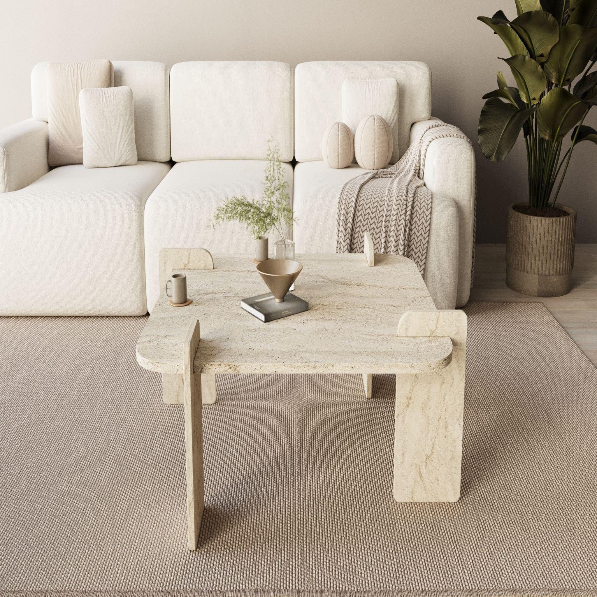 Voir la diapositive 3 : Habitat et Jardin Table basse en bois  woog  90 x 90 x 35 cm - travertin