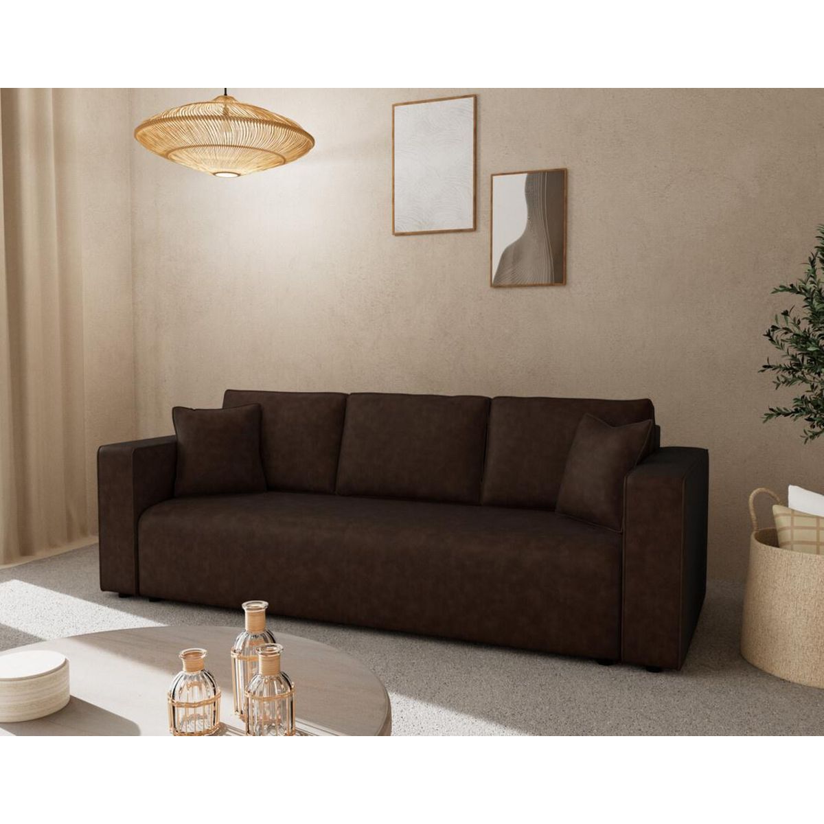 BEST MOBILIER Topaze - canapé droit 3 places convertible avec coffre en simili