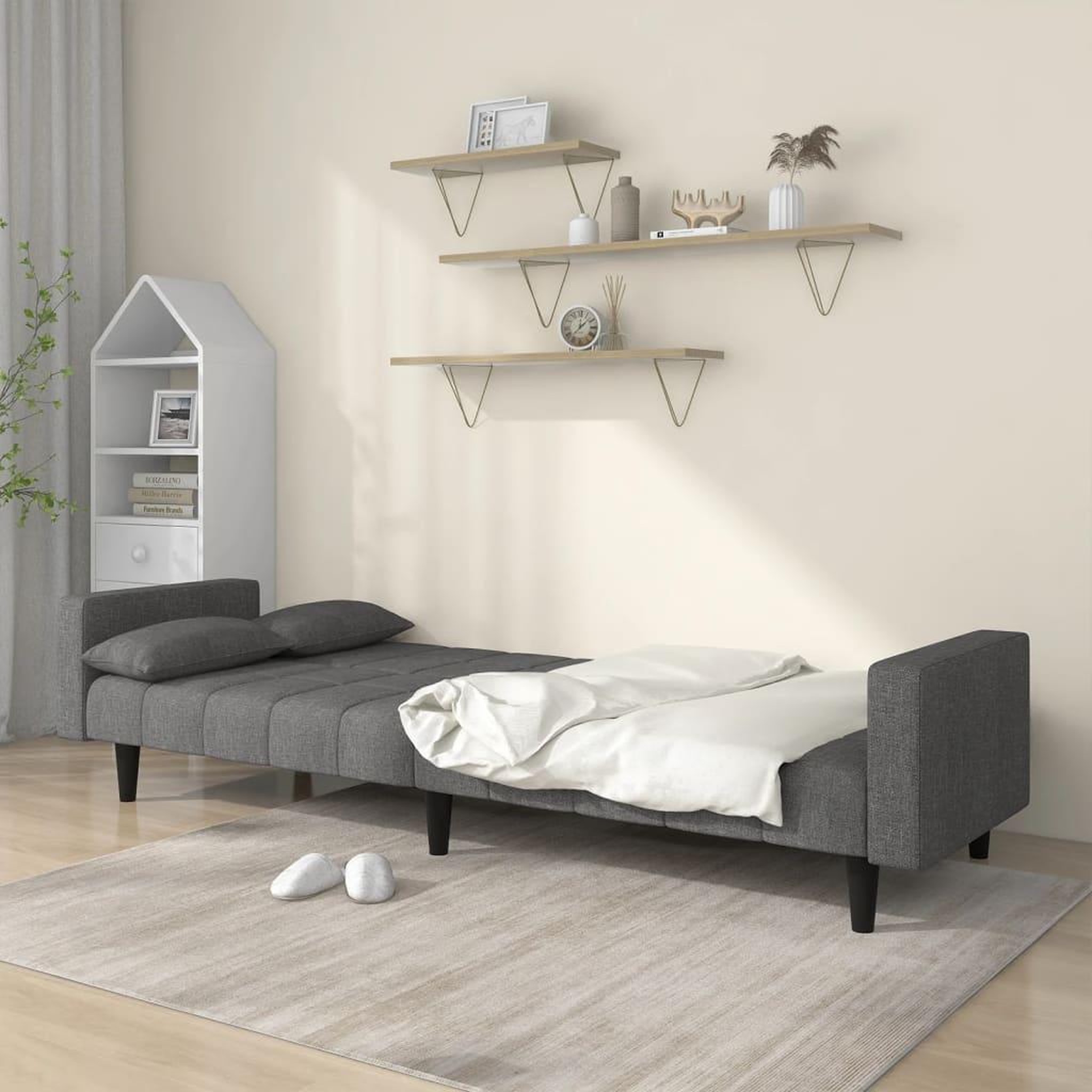 Voir la diapositive 3 : VIDAXL Canape-lit a 2 places avec deux oreillers gris clair tissu
