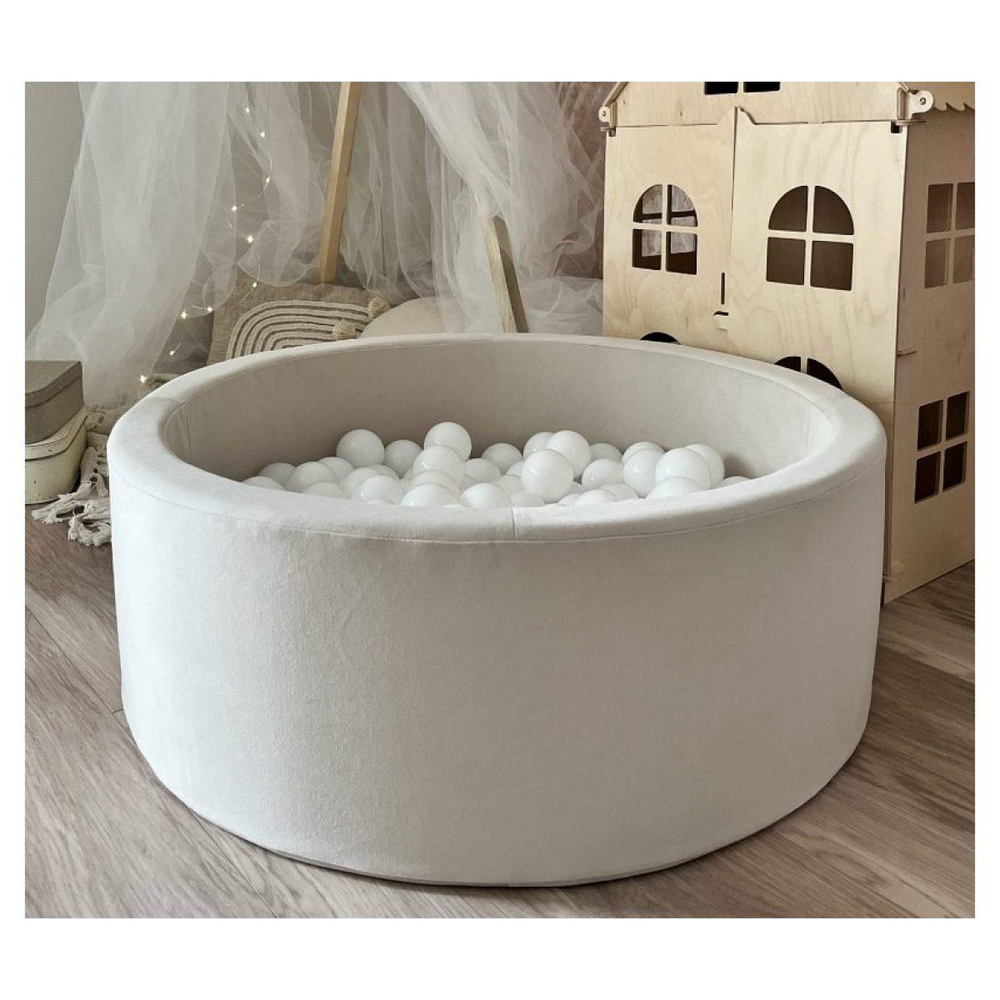 Voir la diapositive 2 : MONIO FOR KIDS Piscine à balles trinity 90 cm crème + 150 balles