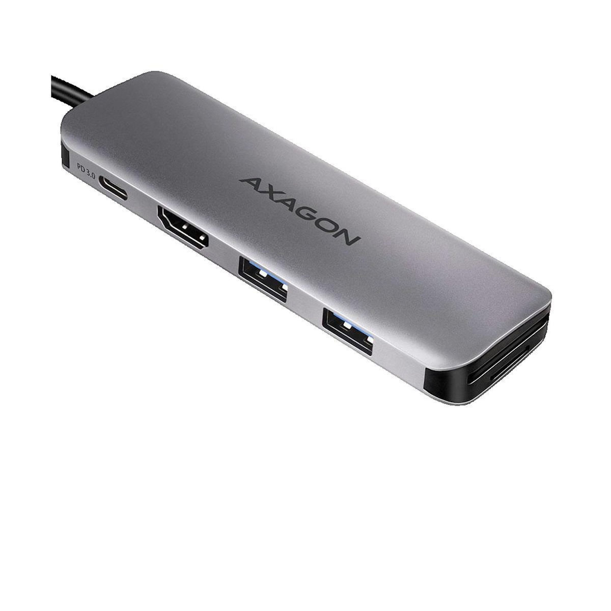 AXIOM Hub USB-C Axagon HMC-5 Argent avec 2 ports USB-A, 1 port HDMI et 2 ports USB-C