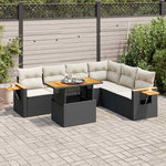 VIDAXL Salon de jardin avec coussins 7 pcs noir resine tressee acacia