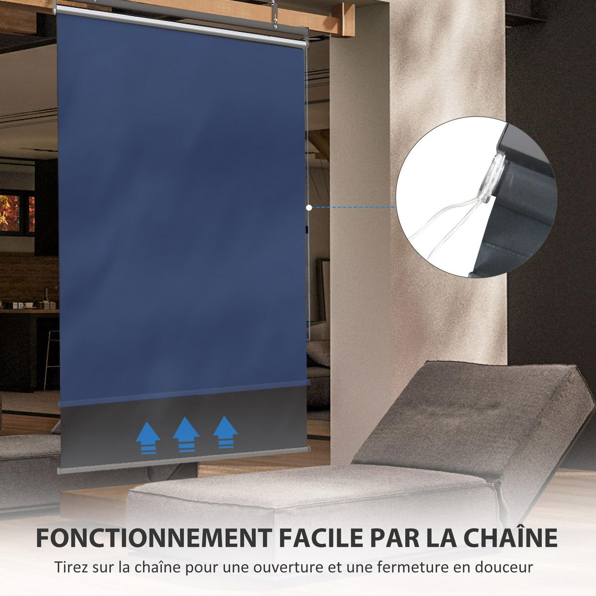 OUTSUNNY Store extérieur vertical store manuel rétractable dim. 124L x 5l x 222H cm installation sans perçage alu. acier polyester gris