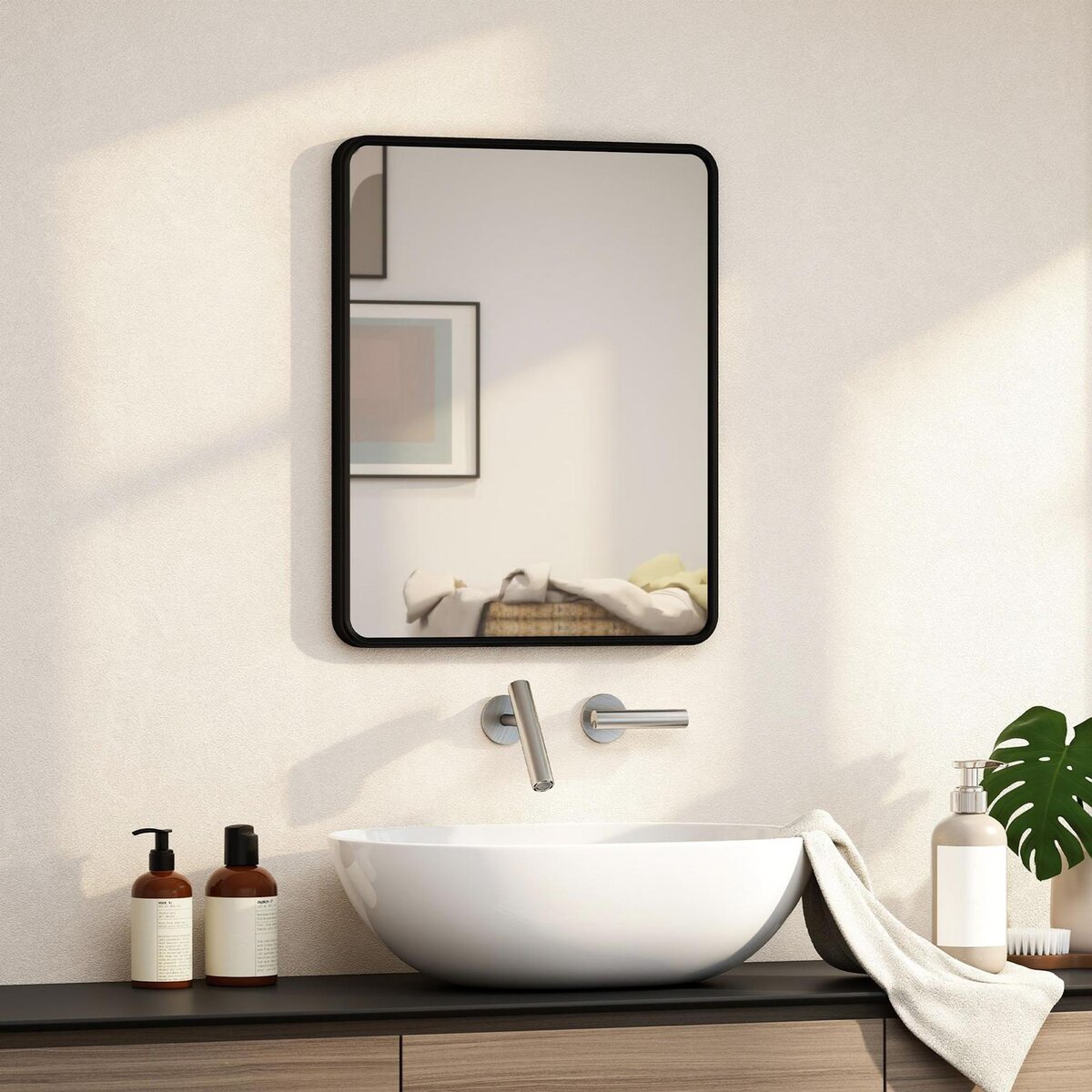 HOMCOM Miroir mural rectangulaire L.40 x H.50 cm cadre métal noir