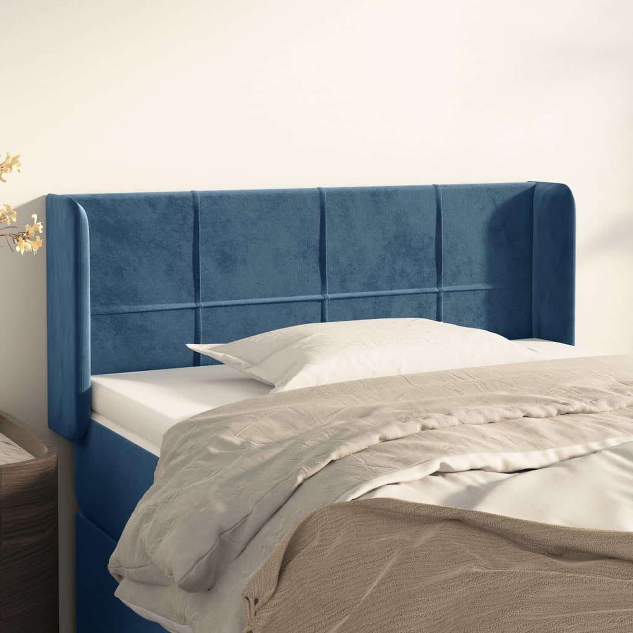 Voir la diapositive 1 : VIDAXL Tete de lit avec oreilles Bleu fonce 103x16x78/88 cm Velours