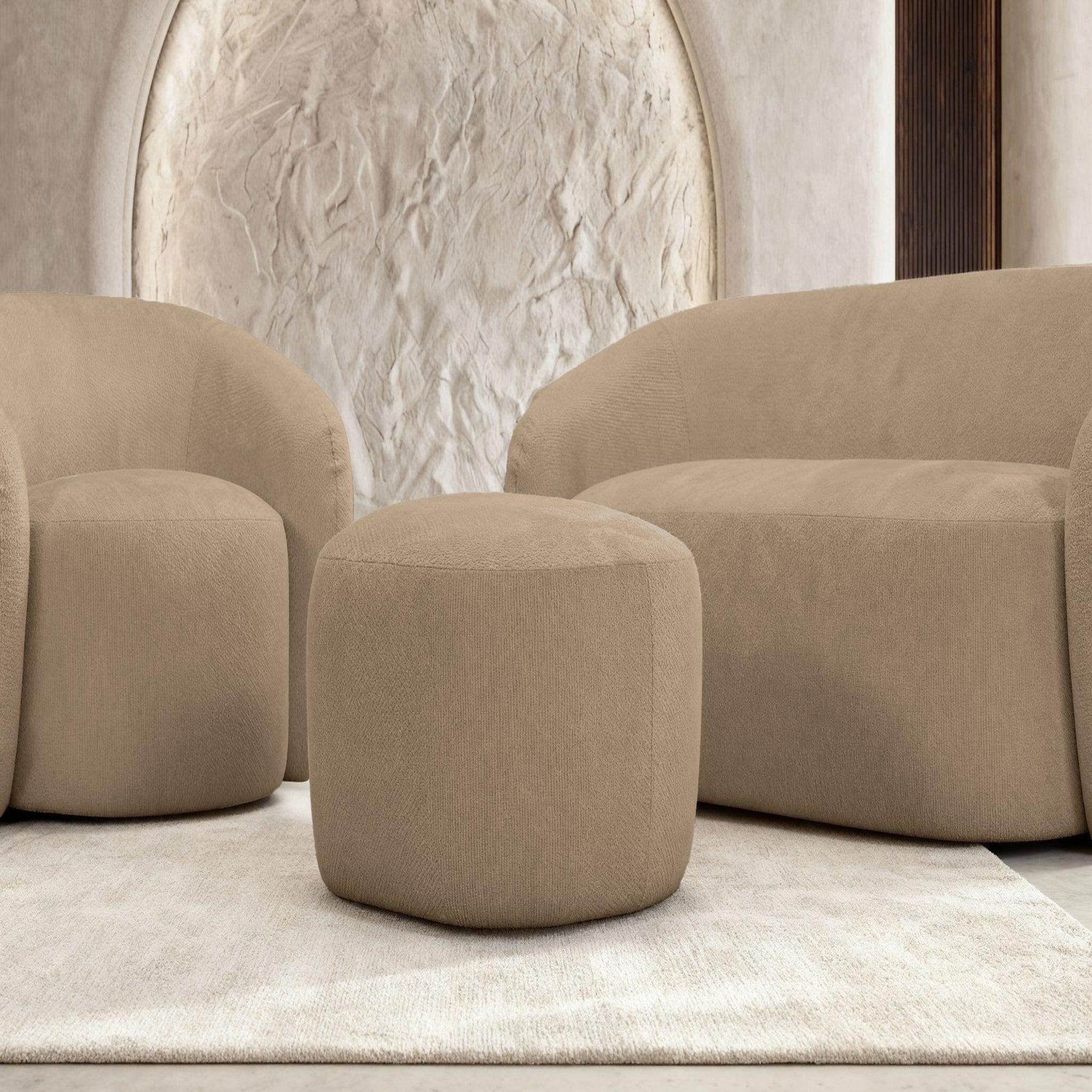 Voir la diapositive 4 : CASANOVA PARIS Aurelie - pack canapé droit 2 places + fauteuil + pouf tissu