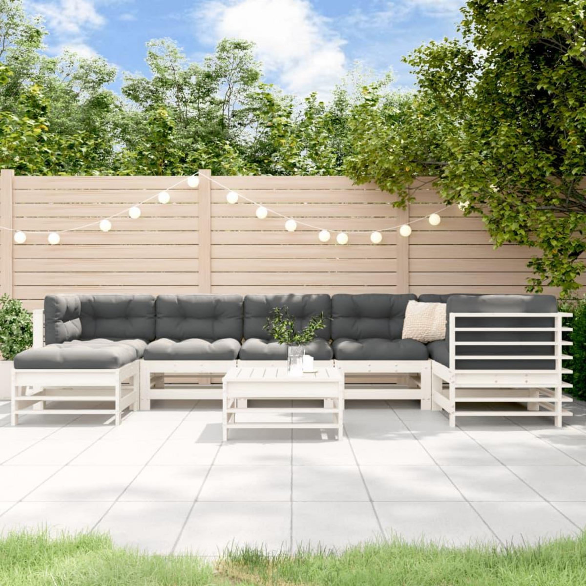 VIDAXL Salon de jardin 8 pcs avec coussins blanc bois massif