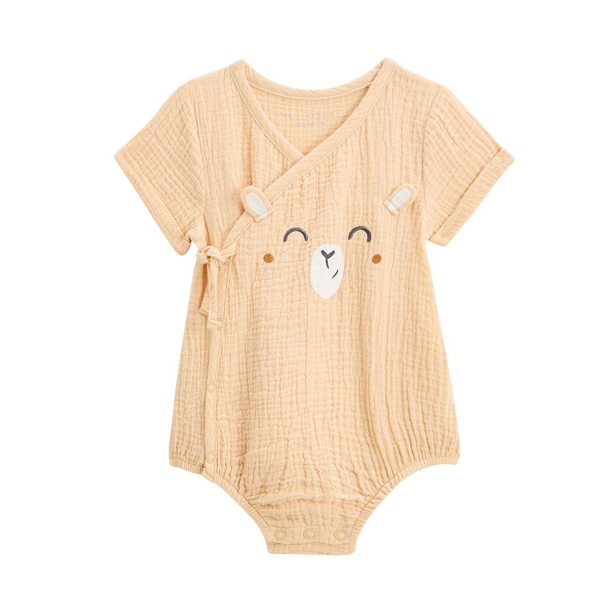 Voir la diapositive 1 : Petit BÃ©guin Barboteuse bébé en gaze de coton ouverture croisée noisette