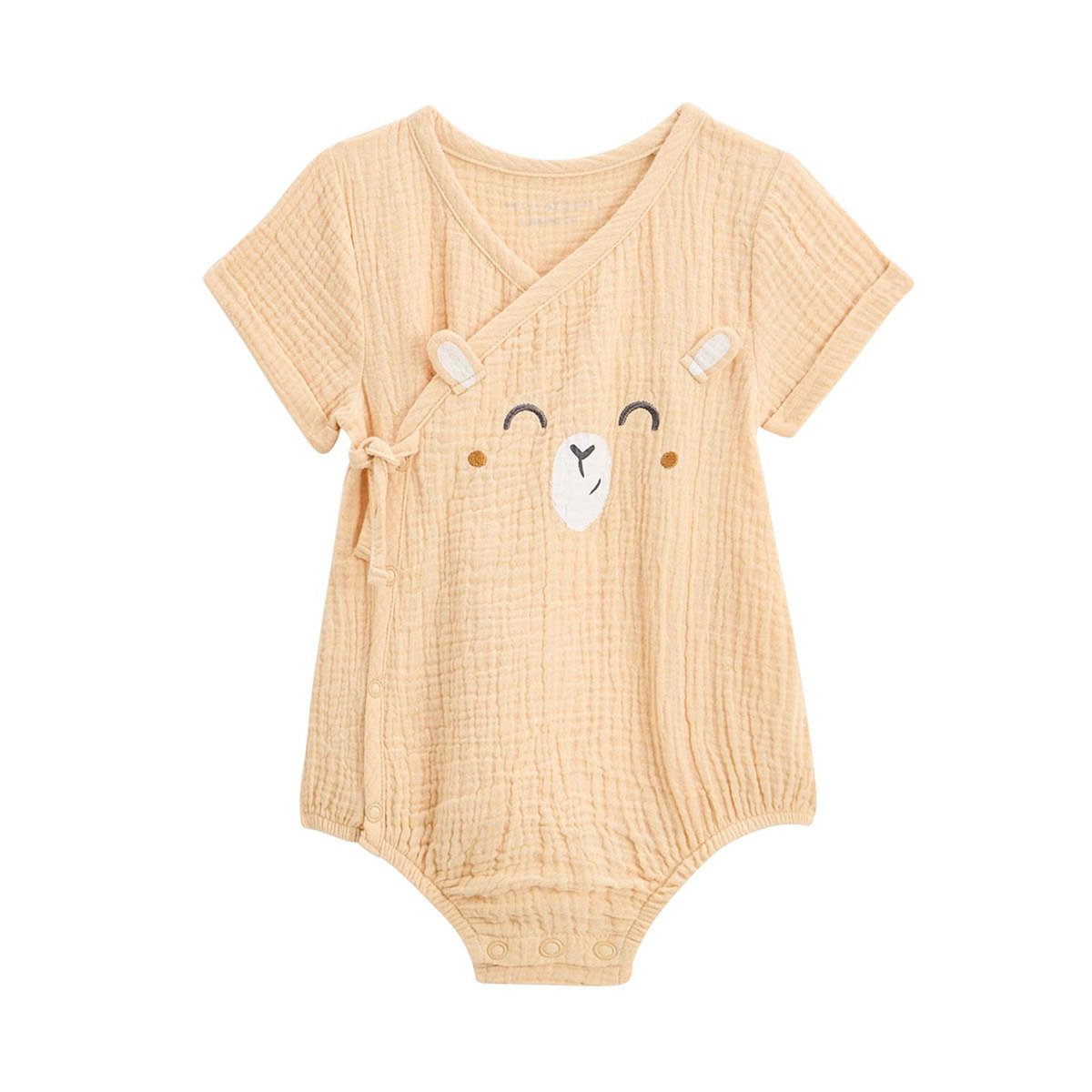 Petit Béguin Barboteuse bébé en gaze de coton ouverture croisée Noisette