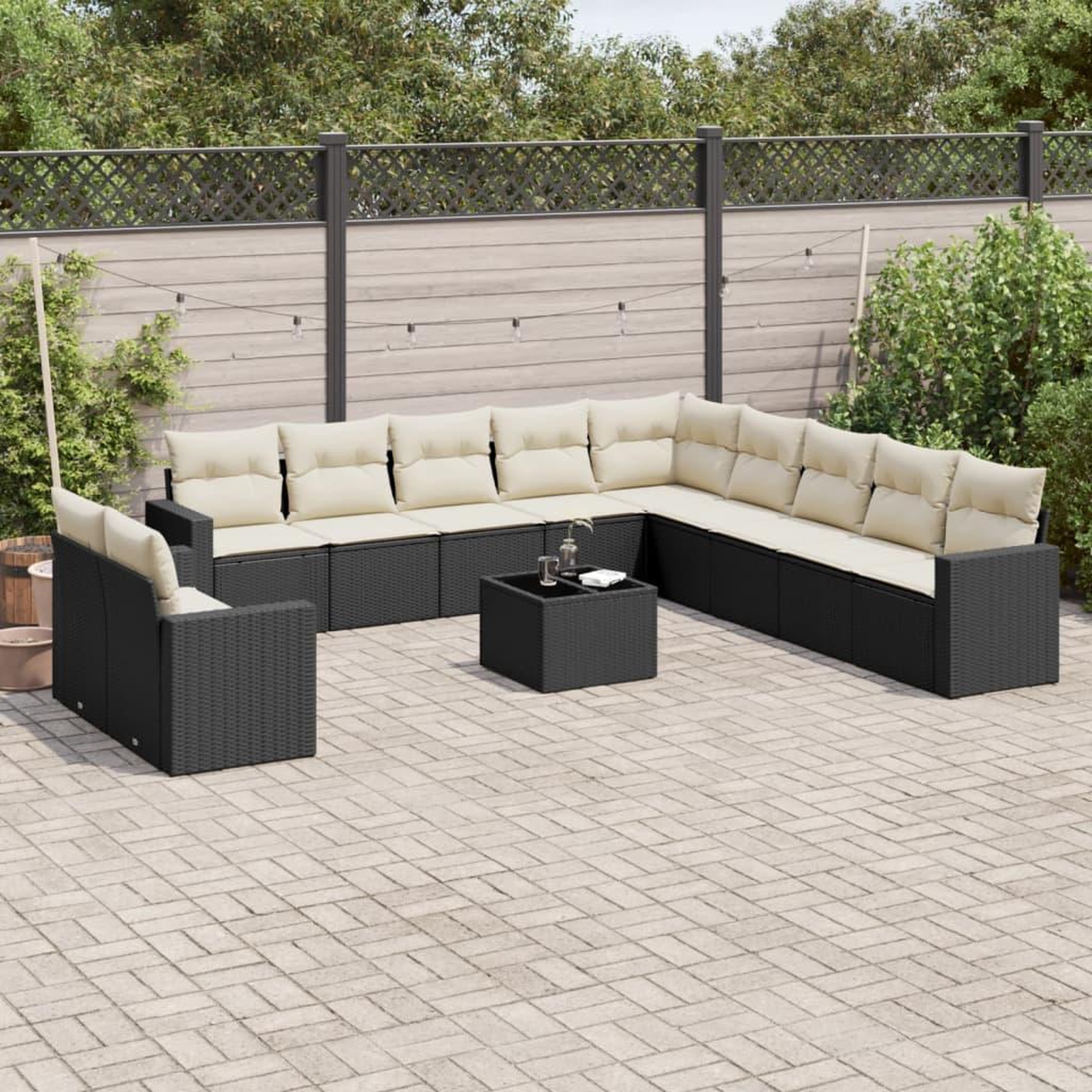VIDAXL Salon de jardin 12 pcs avec coussins noir resine tressee