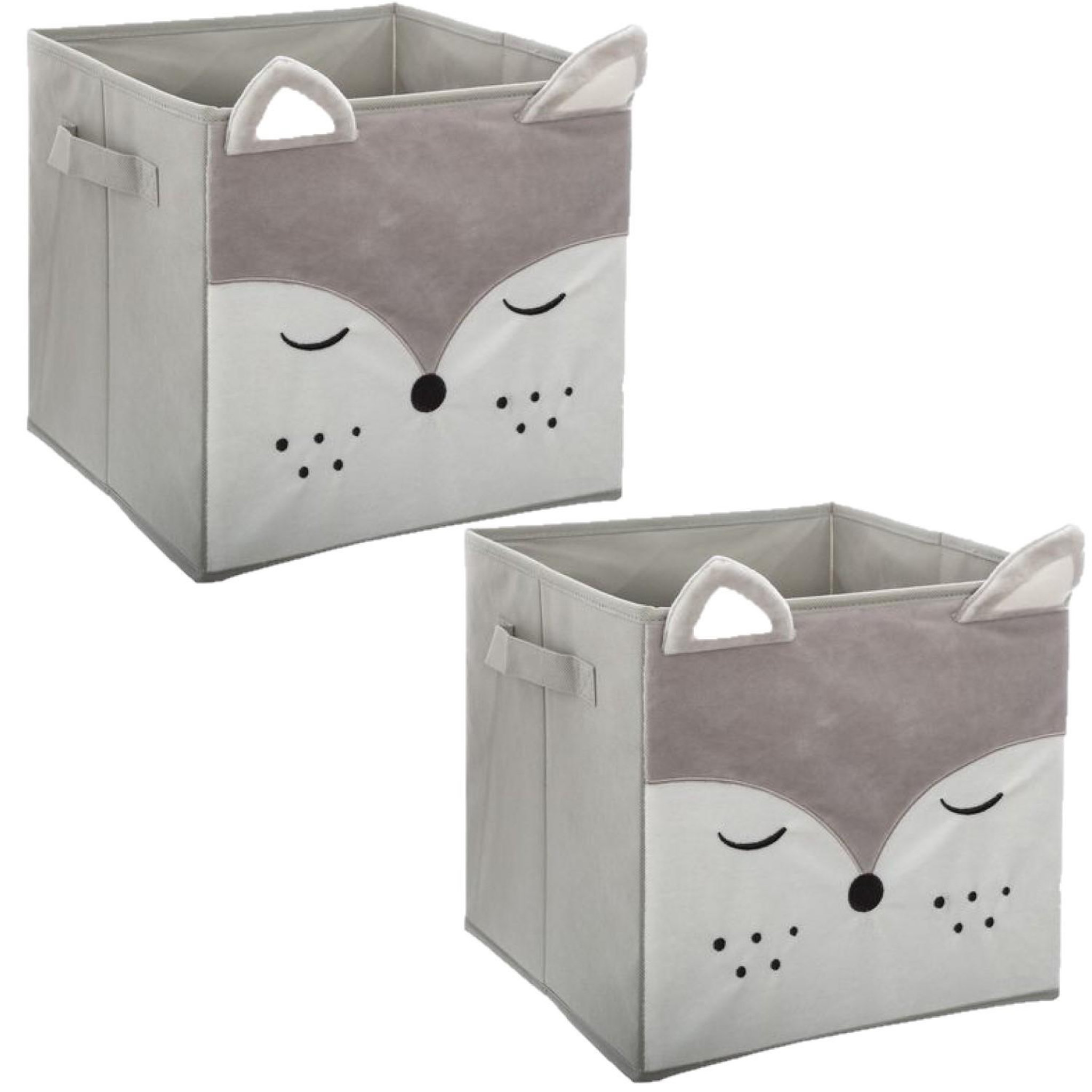 TOILINUX Lot de 2 boîtes de rangement enfant design velours douceur - l. 29 x l. 29 cm - gris