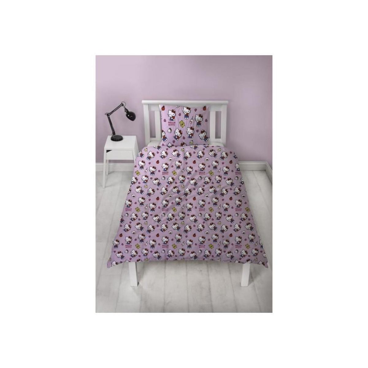 HELLO KITTY Parure de lit réversible - HELLO KITTY - Microfibre - 1 housse de couette 140 x 200 cm + 1 taie 63 x 63 cm
