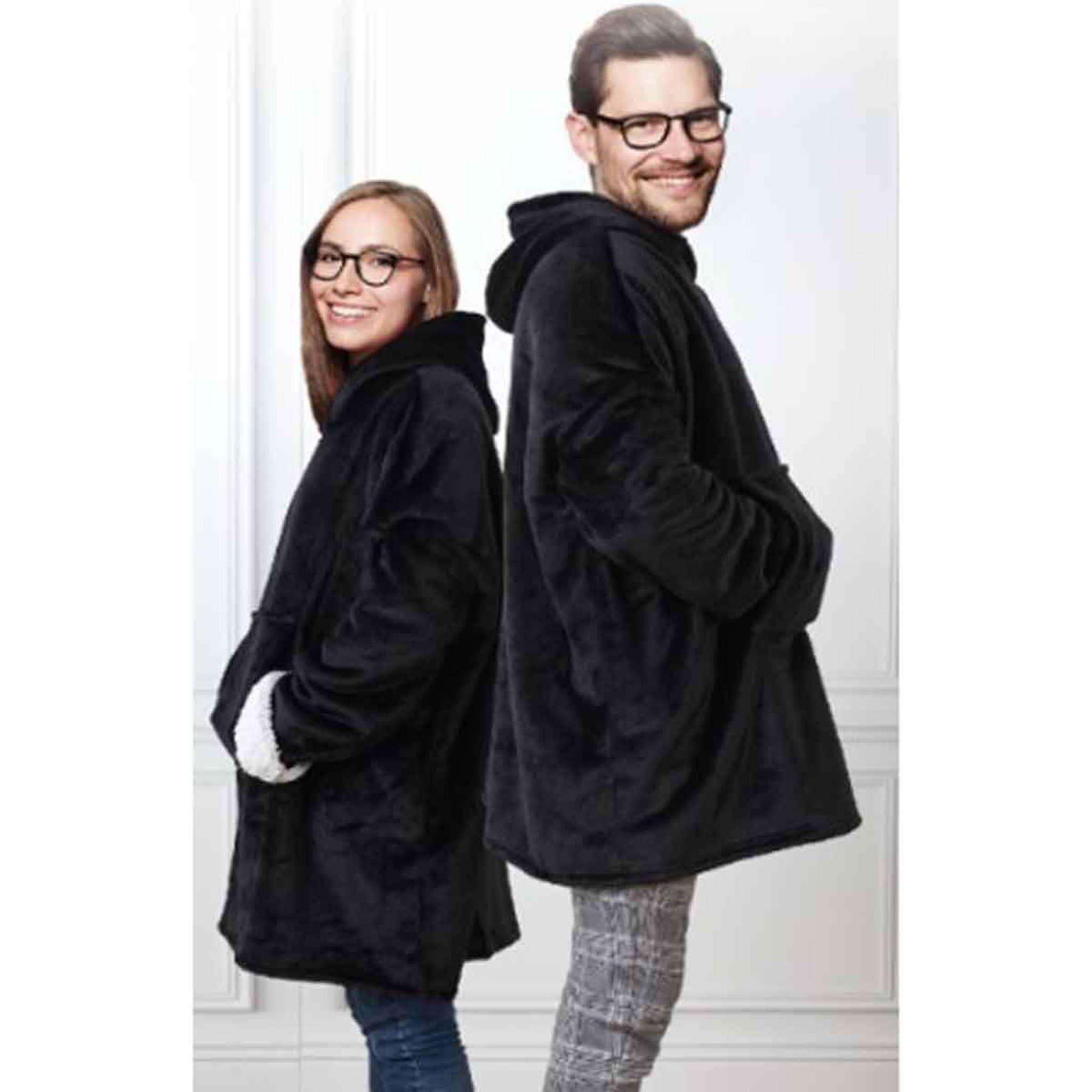 Voir la diapositive 3 : The Home Deco Factory Sweat à capuche  sherpa  85x118cm noir
