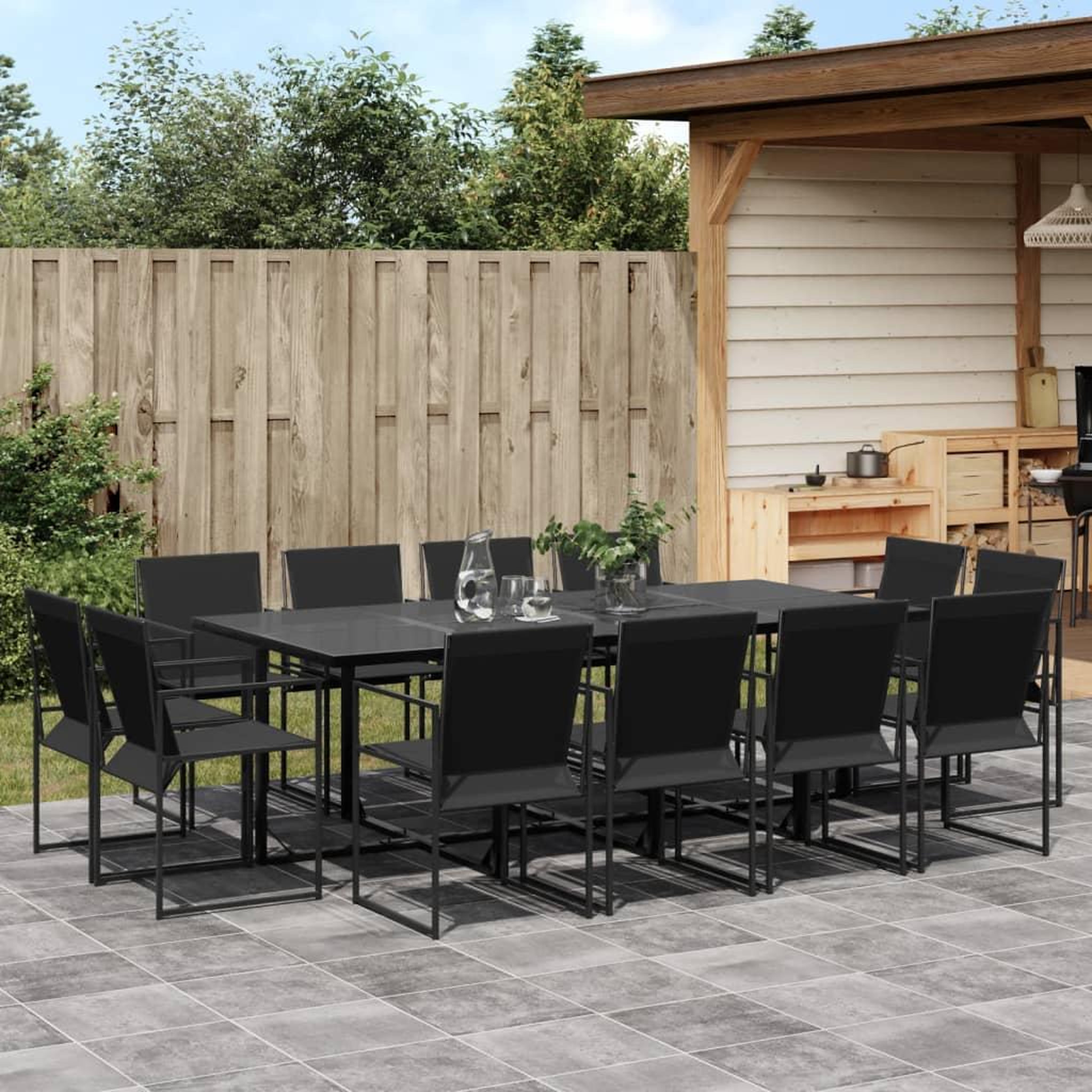 VIDAXL Ensemble a manger de jardin 13 pcs noir textilene