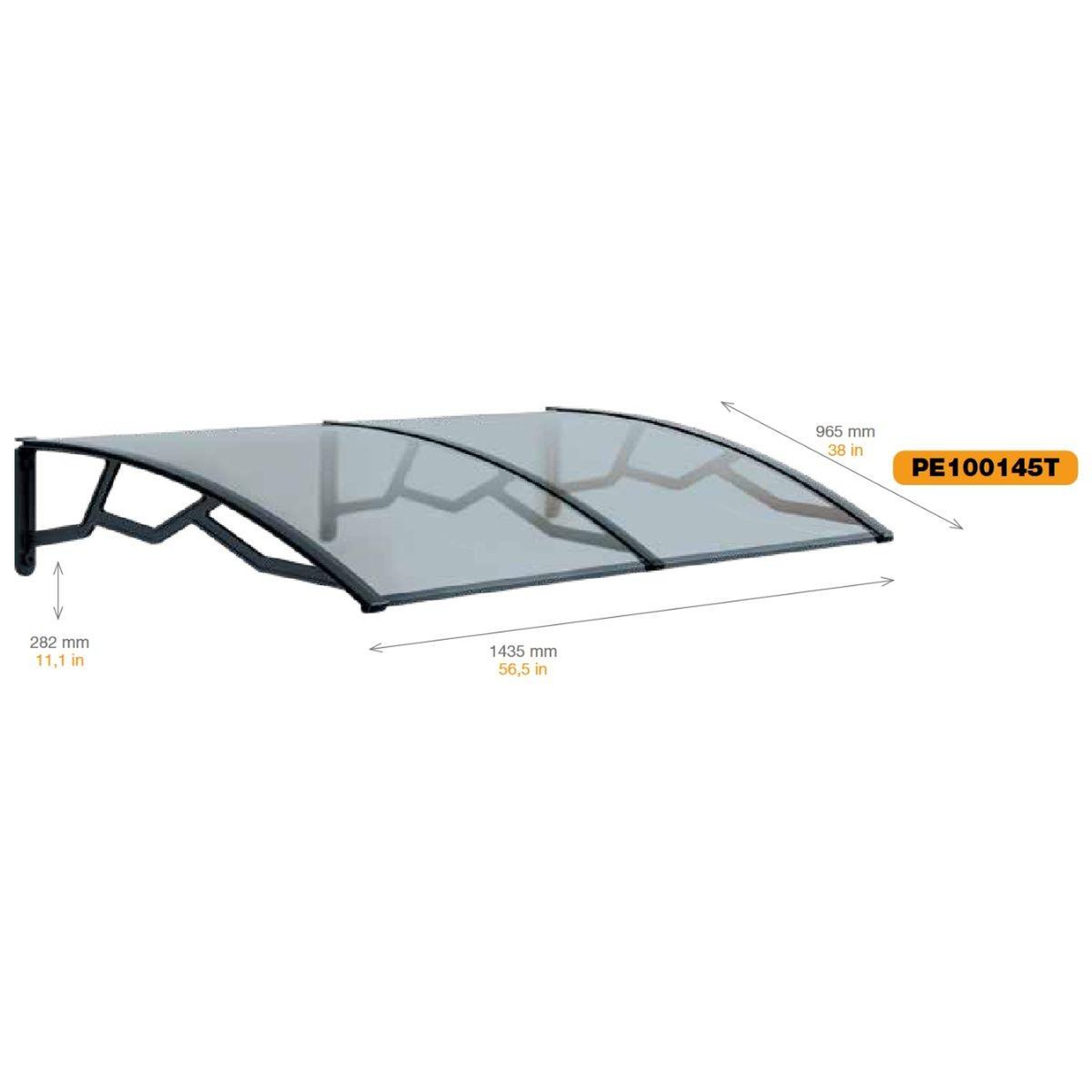 Voir la diapositive 3 : ART PLAST Auvent de porte d'entrée et fenêtre 100 x 145 cm - polycarbonate anti uv marquise d'entrée bras polypropylène art plast