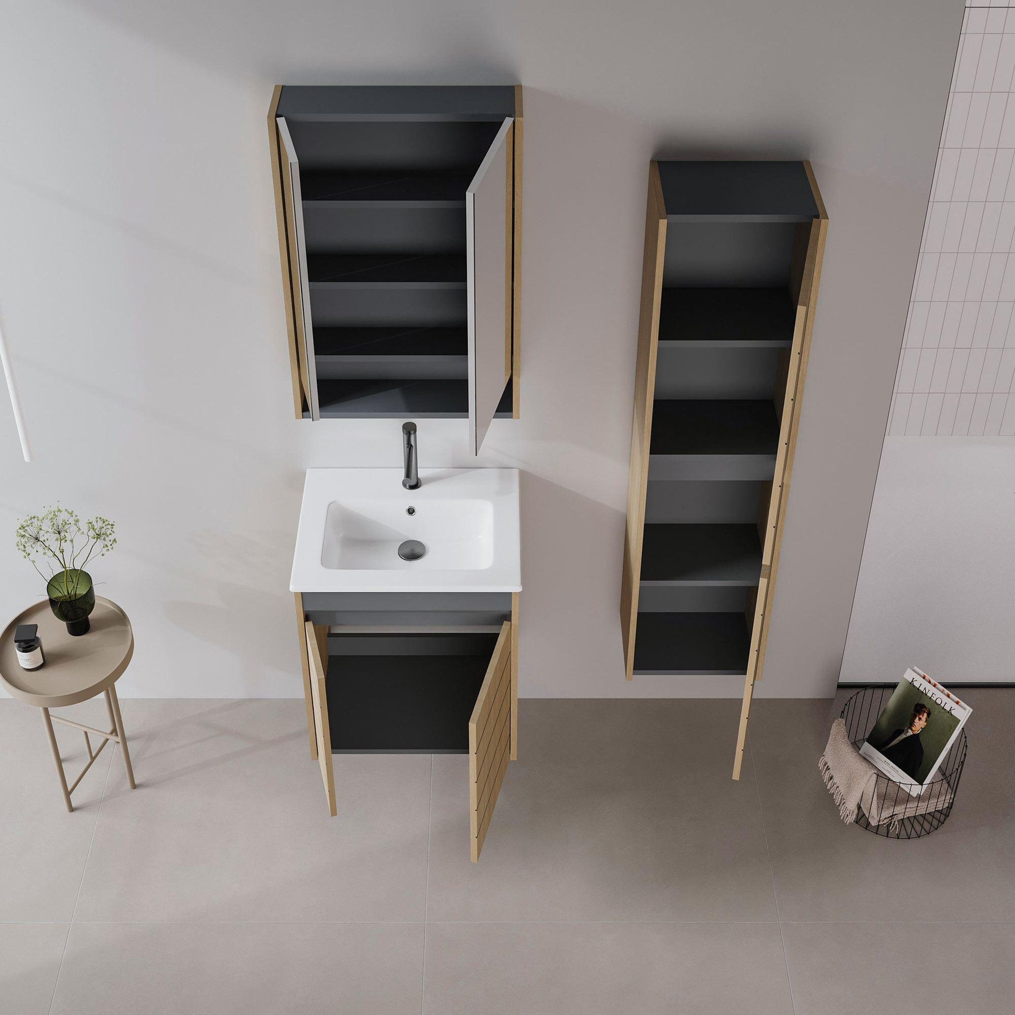 Voir la diapositive 4 : Habitat et Jardin Meuble Salle de Bain avec Miroir  Ricato 60  - 60 x 16 x 78 cm - Walnut